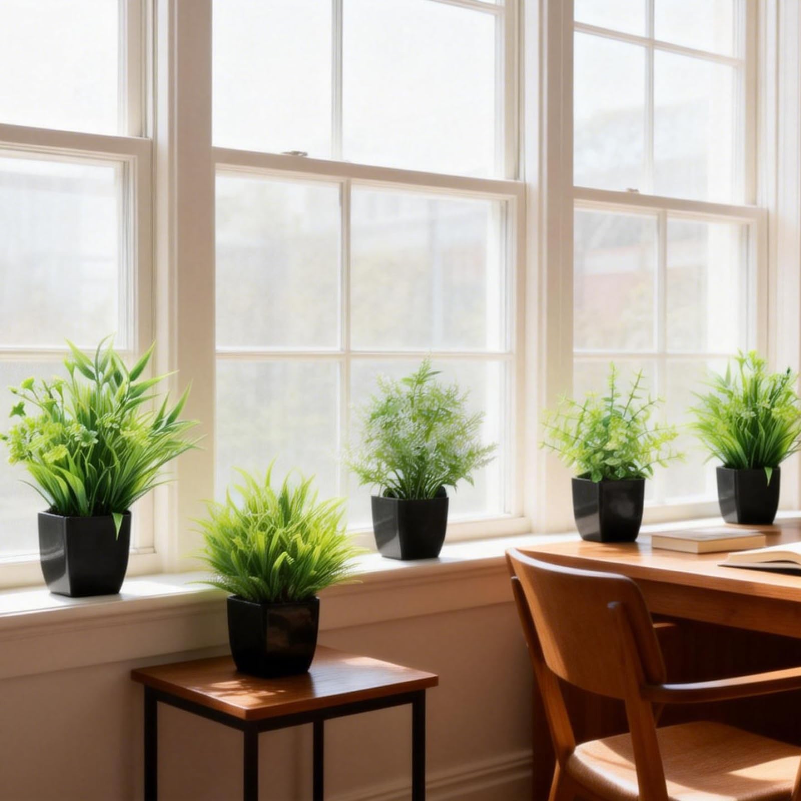 Fake Plants,6 Pack Small Potted Artificial Greenery Decor for Shelves Bathroo…