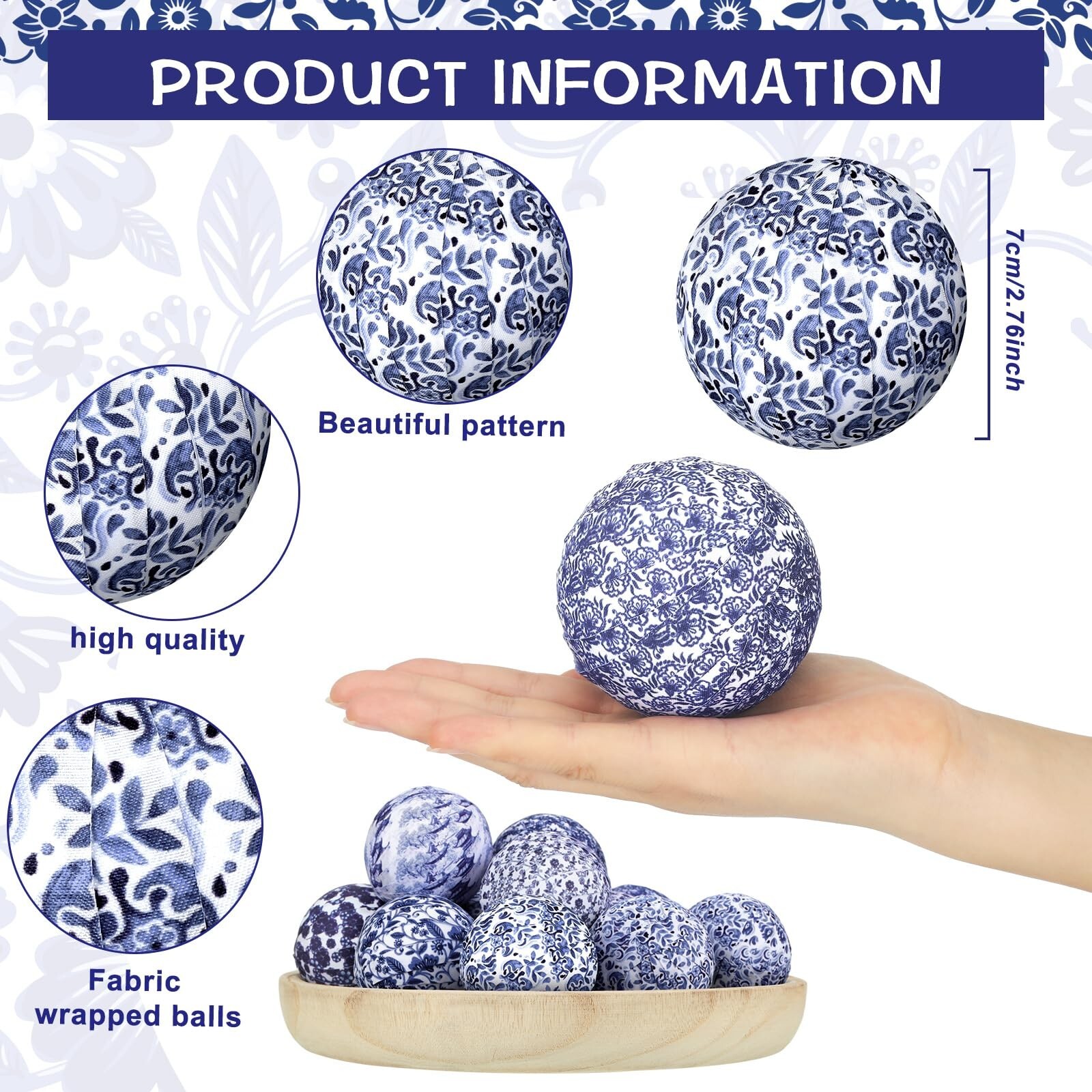 Libima 12 Pcs Porcelain Blue and White Decorative Balls 2.76″ Chinoiserie Bal…