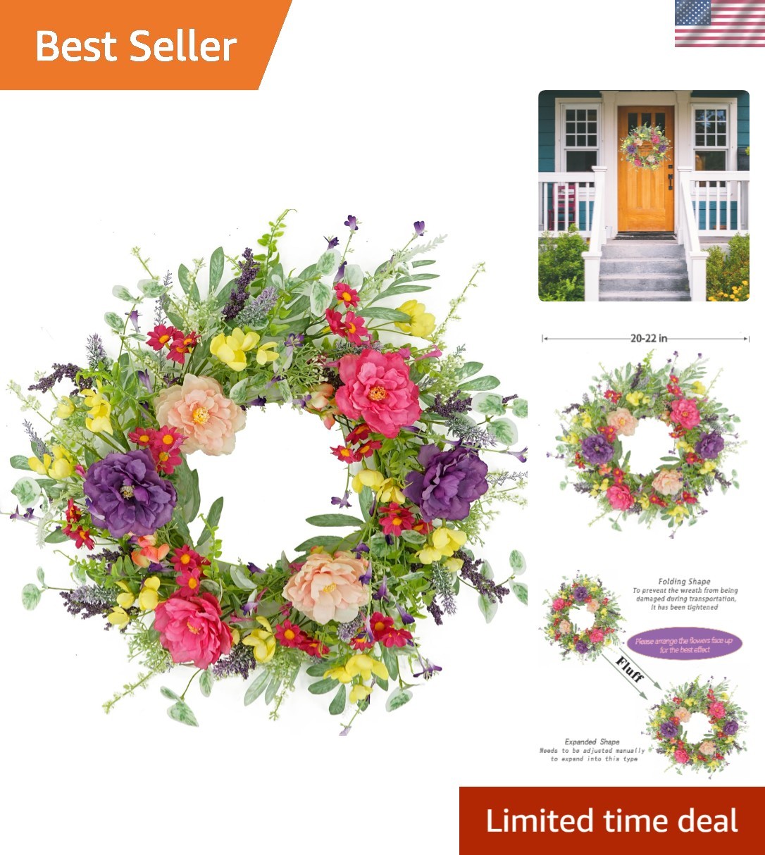 Romantic Artificial Peony & Lavender Wreath for Spring Festivals & Homes
