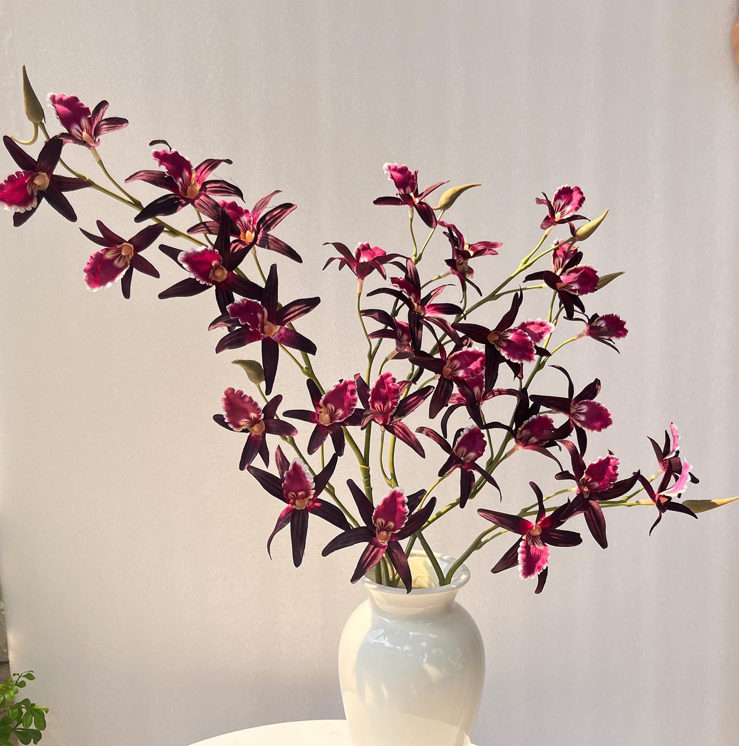 2 PCS 35.4 Inch Artificial Dendrobium Orchid Faux Silk Fabric Flower Decor