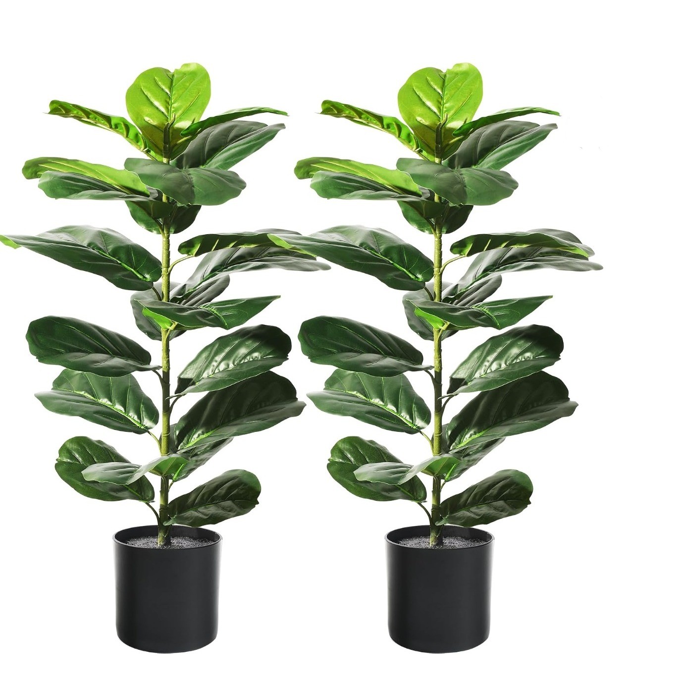 Suntee 2 Pack Artificial Fiddle Leaf Fig Tree, 30″ Ficus Lyrata Fake Plants Pots
