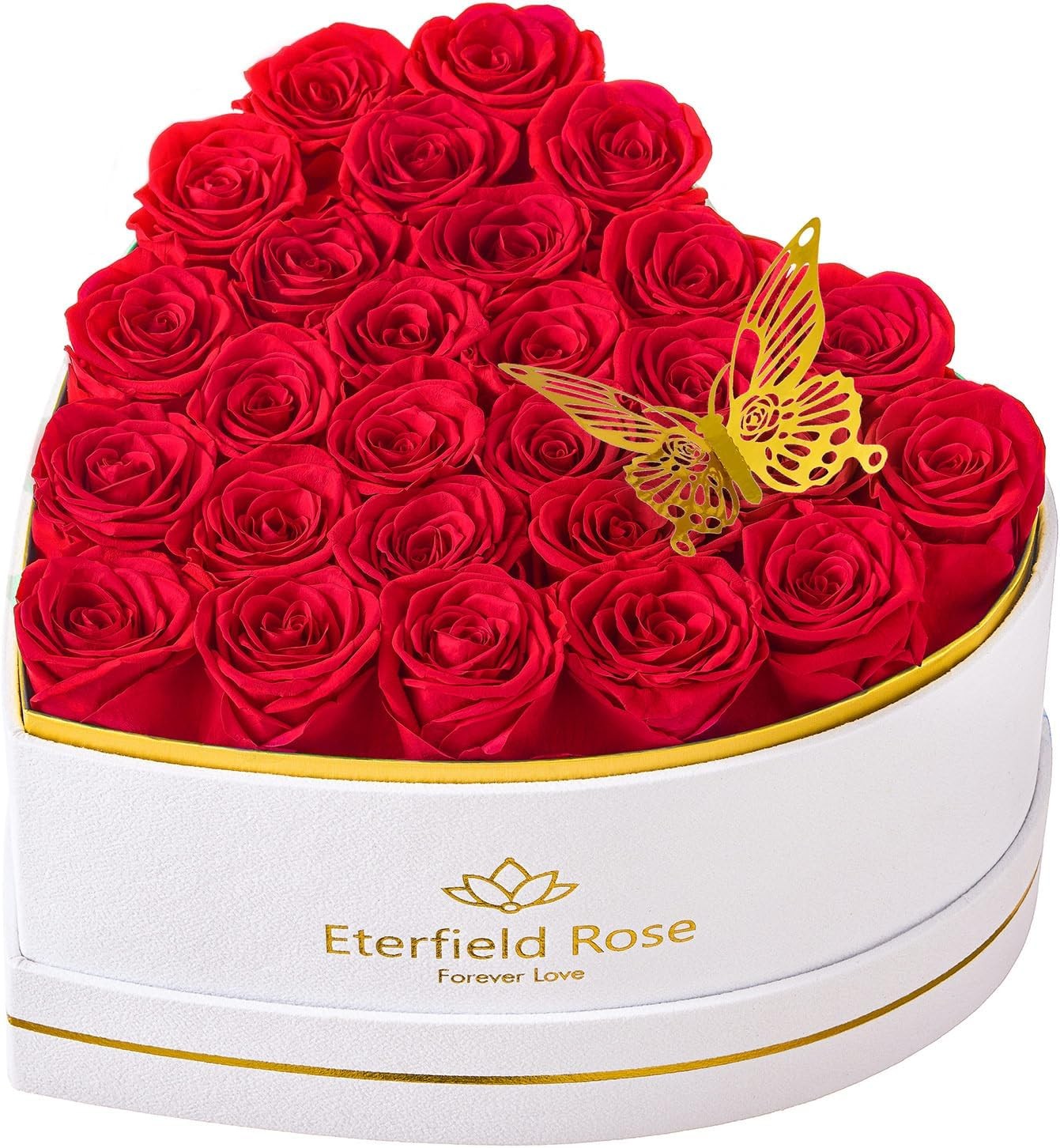 27-Piece Forever Flower Heart Shape Box – Preserved 27 Roses Red