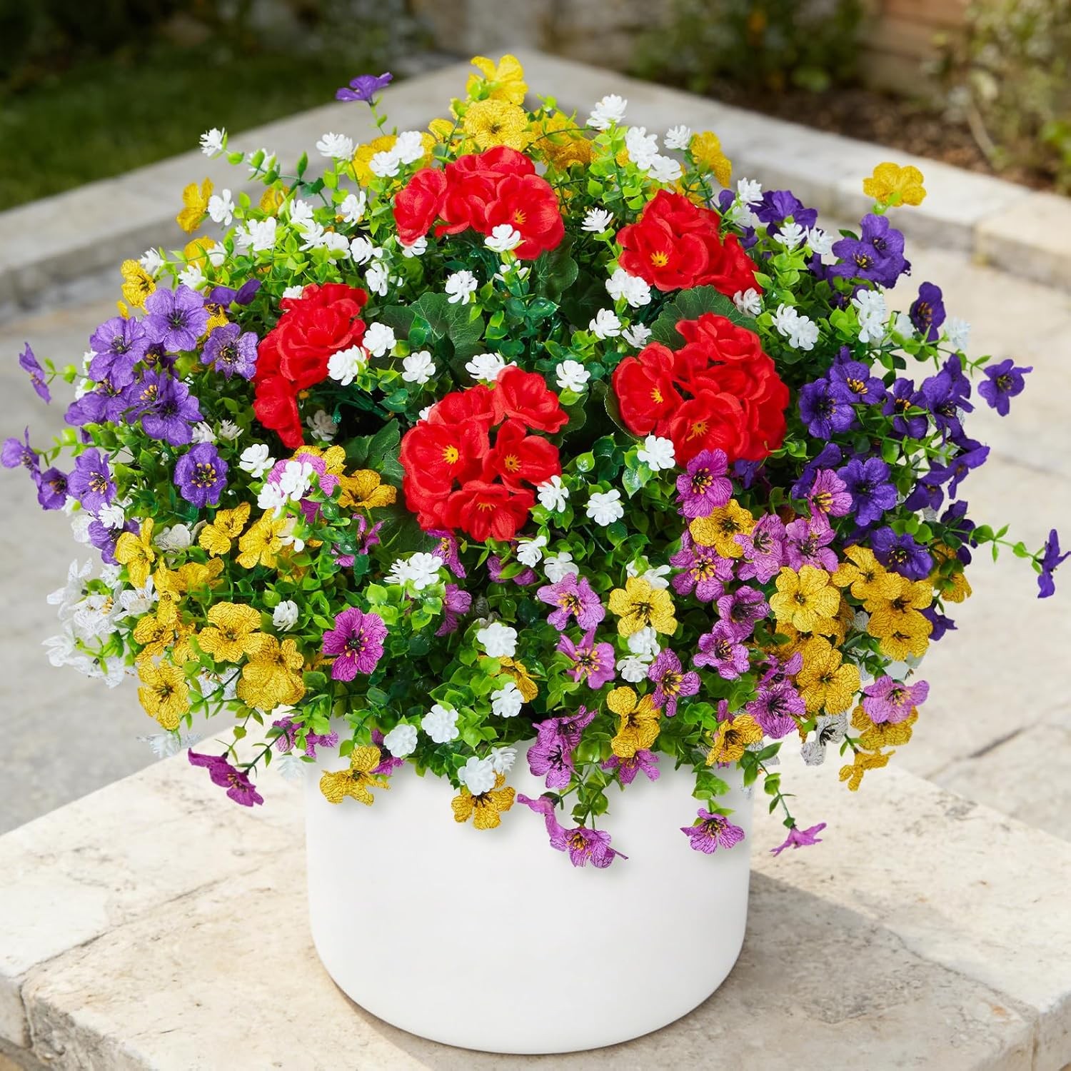 12 Bunches Artificial Silk Daisy, UV Resistant Faux Flowers Outdoor Decor