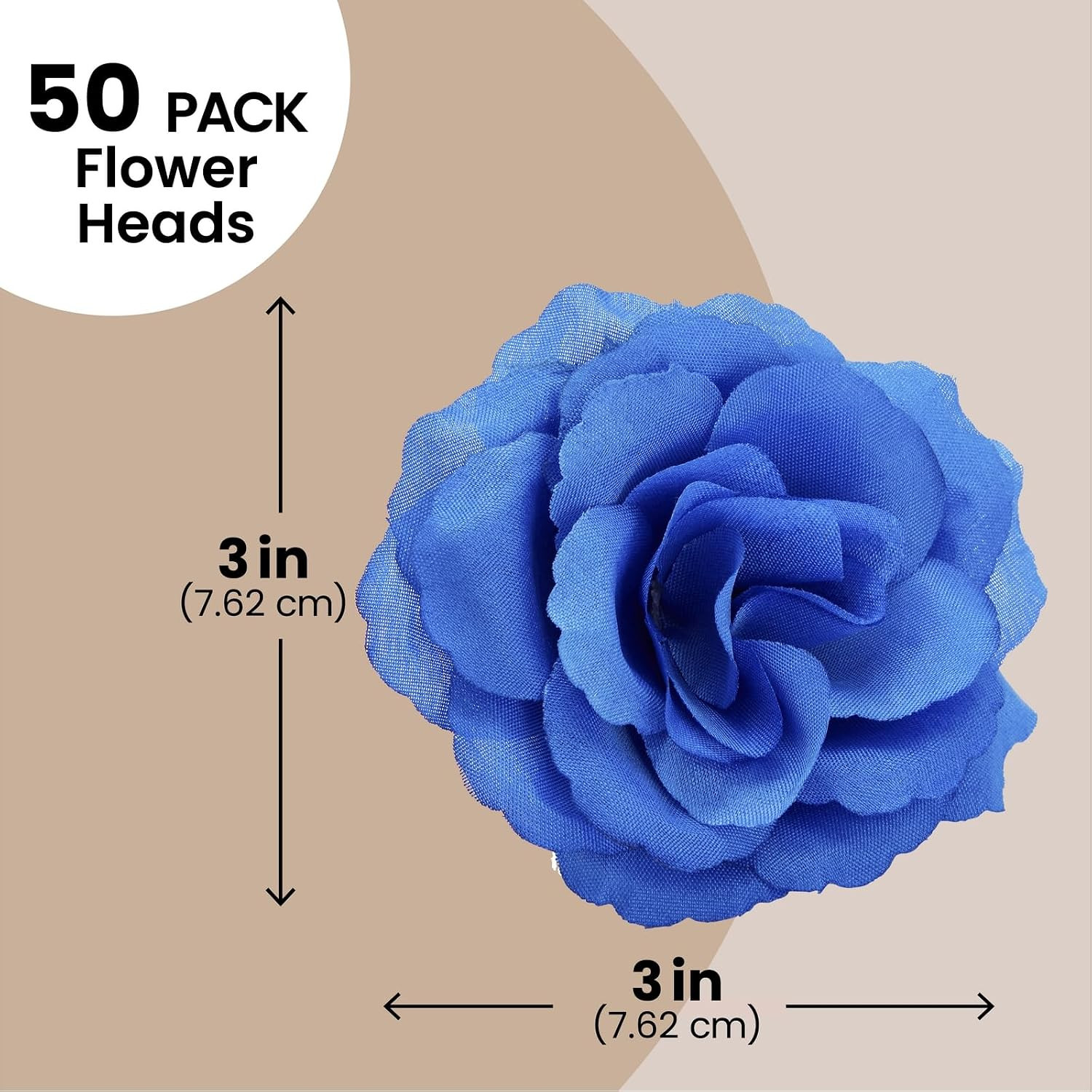 Blue Roses Artificial Flowers – Set of 50 3 in Stemless Silk Roses – Royal Blue