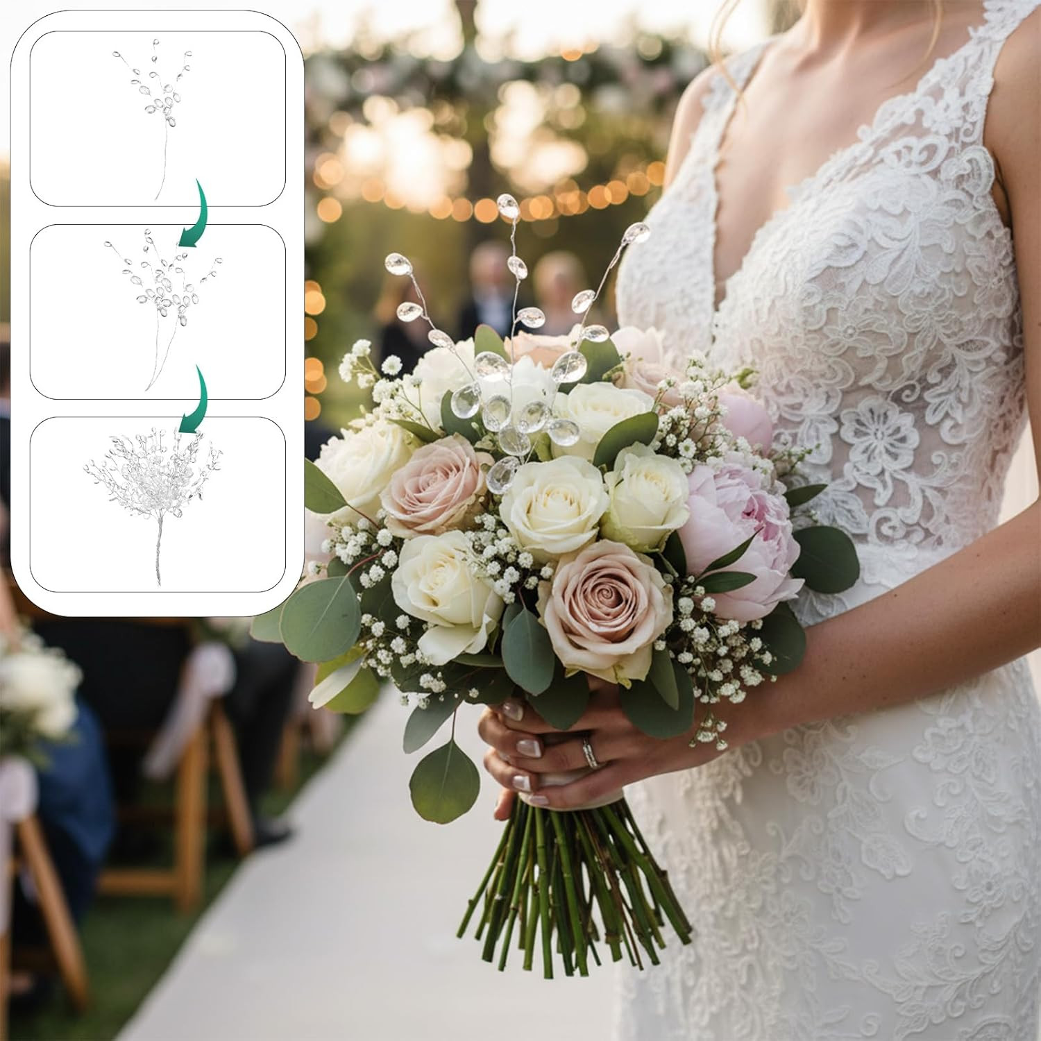 25 Pcs Crystal Flower Stem Branches, Acrylic Crystal Flower Branches, Clear Arti