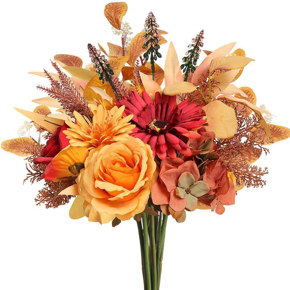 17.7 In. H Multicolor Artificial Fall Flowers Bouquet for Decor, Fake Silk Flowe