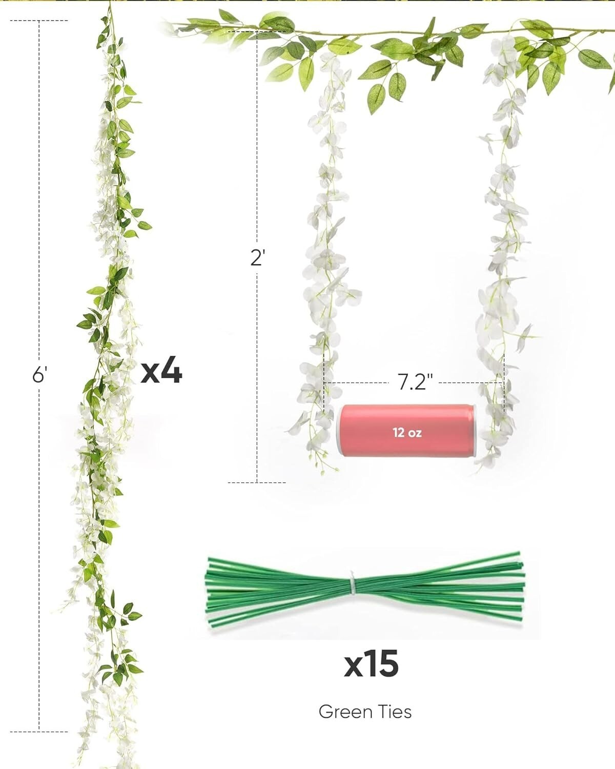 Wisteria Hanging Flowers 4 Packs, 40 Branches 6ft Artificial White Silk Wisteria