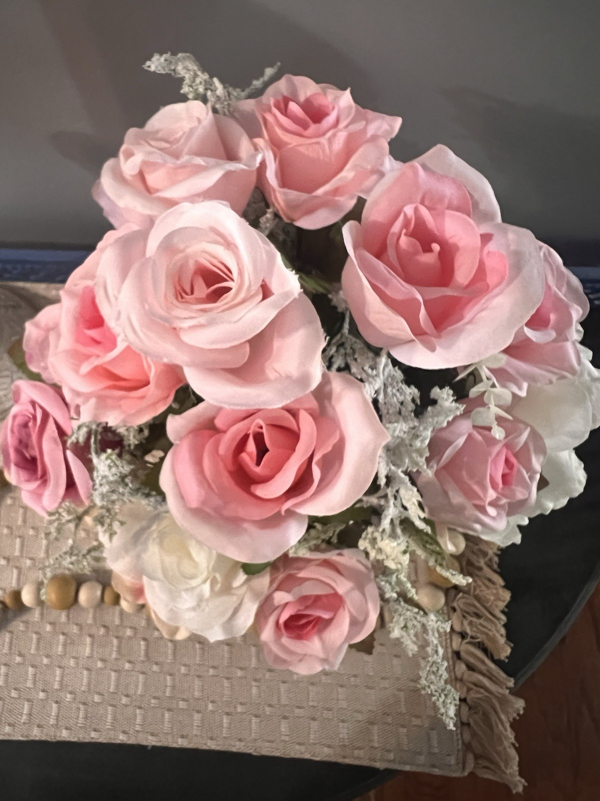 Cottagecore Pink Rose Wreath & Floral Arrangement Set, Girls Room Decor