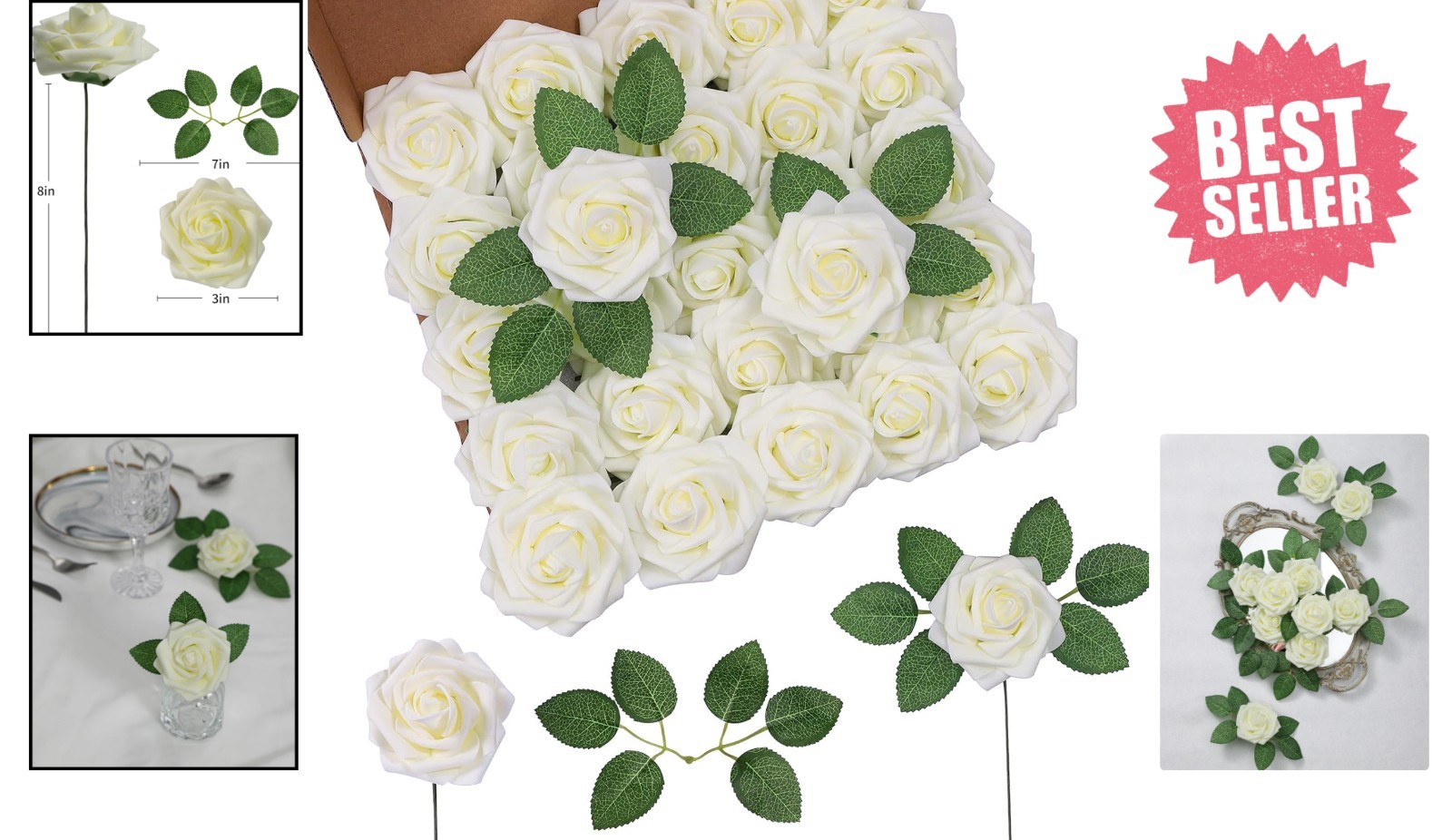 Realistic 25 Artificial Roses with Flexible Stems – Perfect for DIY Projects