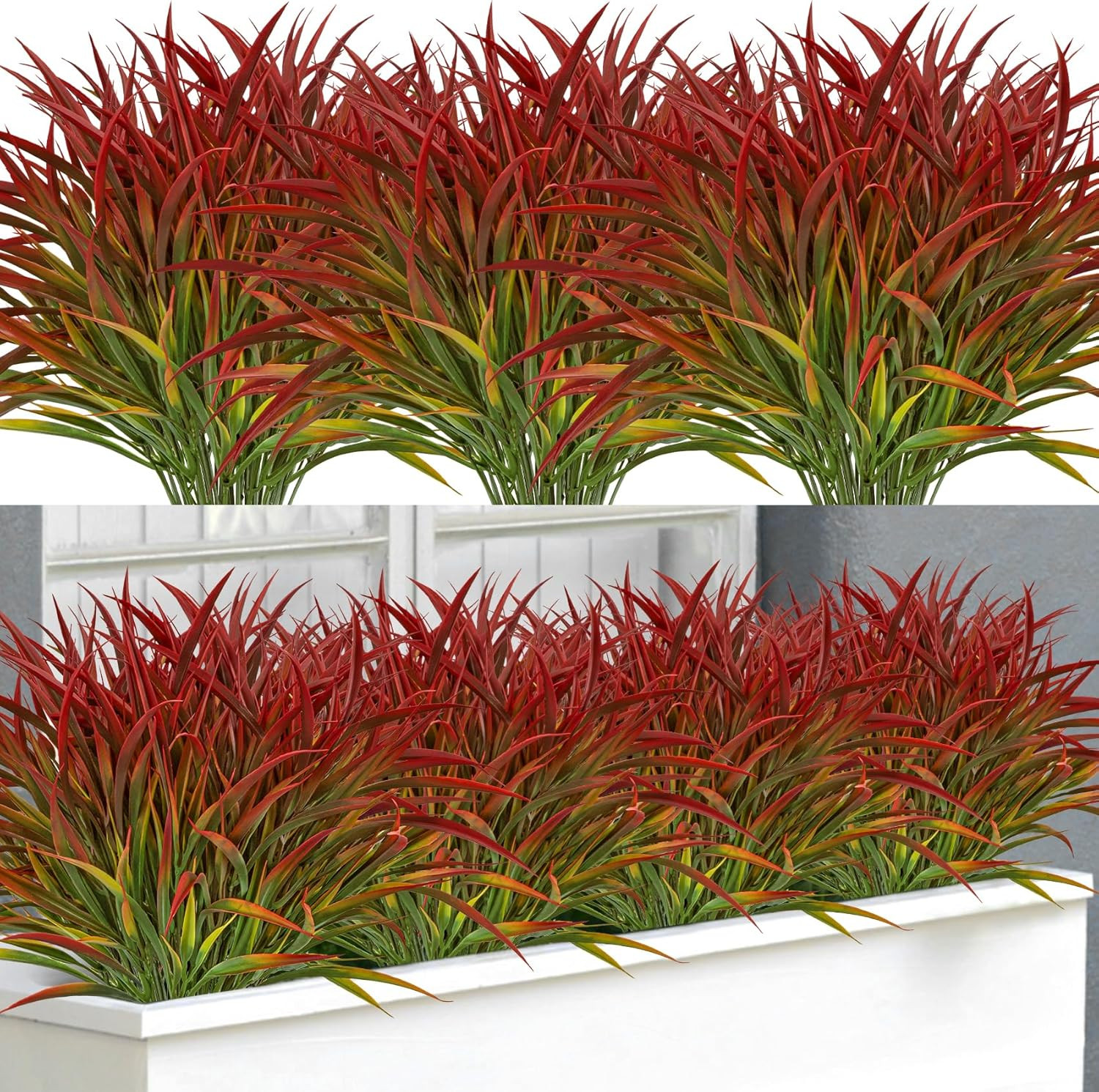 16 Bundles Artificial Plants Outdoor Fake Grass Greenery Stems UV Resistant Faux