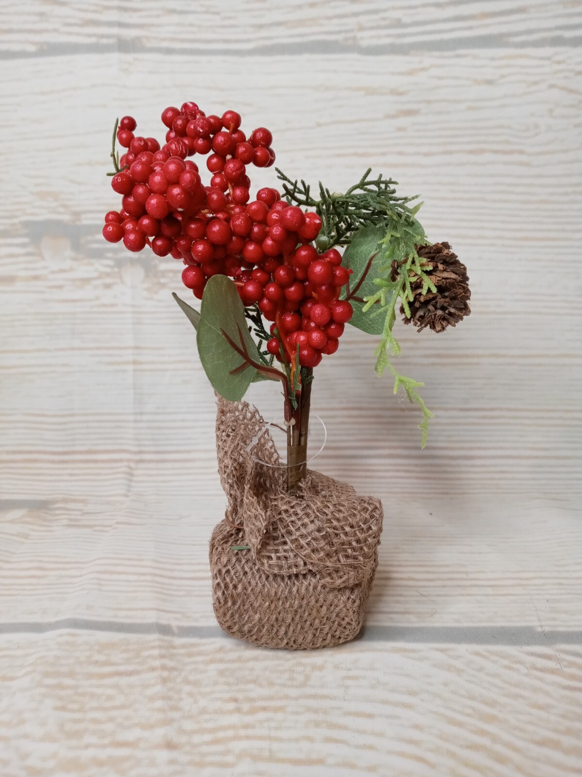 New Artificial Berry Tree Fake Mini Burlap Wrapped Christmas Winter Decor Filler