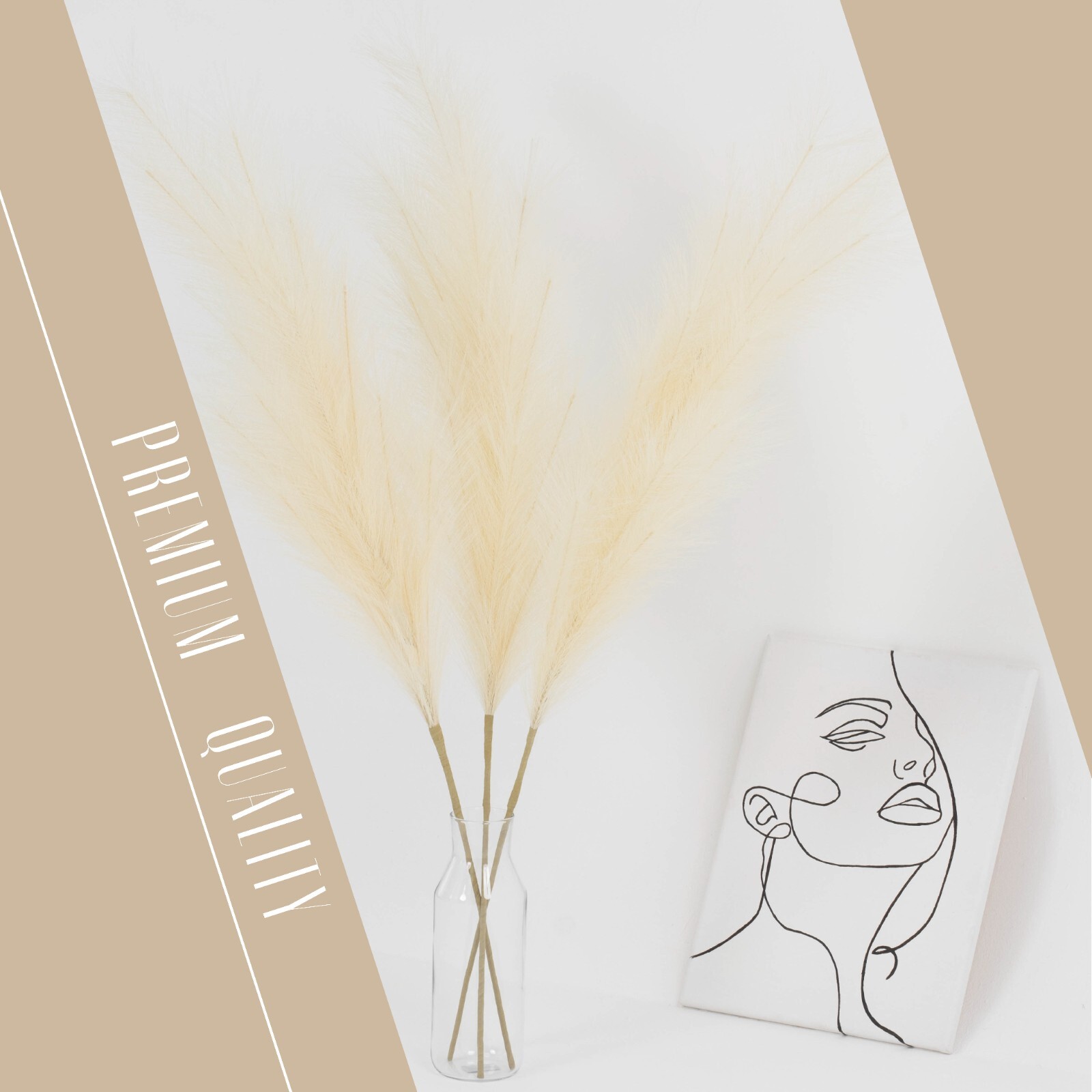 LA VAL Faux Pampas Grass Tall 43″ 110cm 3pc Modern