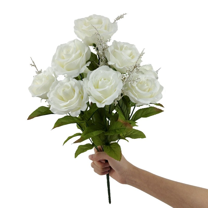 Artificial Rose Bush 17.5 Inch White Faux Flower Arrangement Home Decor Indoor