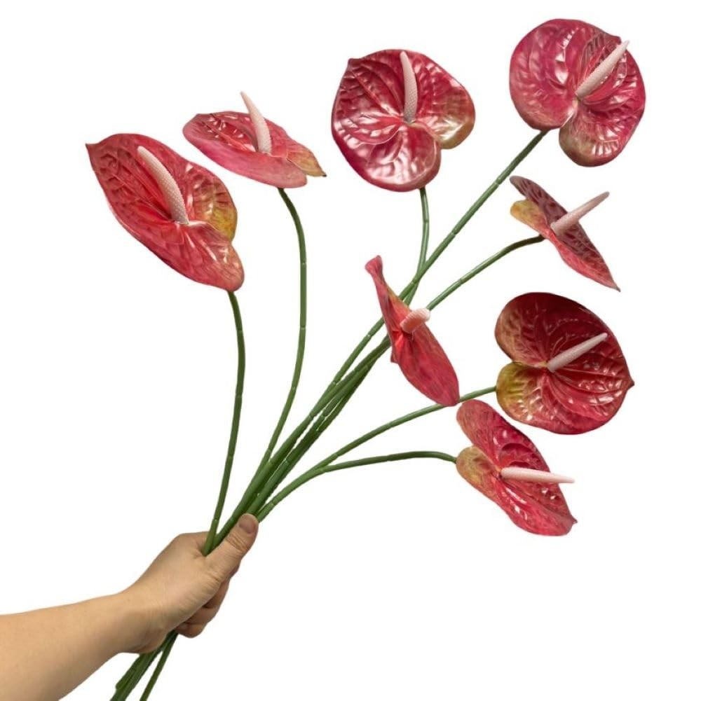 8 PCS Dark Pink Artificial Anthurium Flowers 235/8 Inch Fake Bouquet Wedding