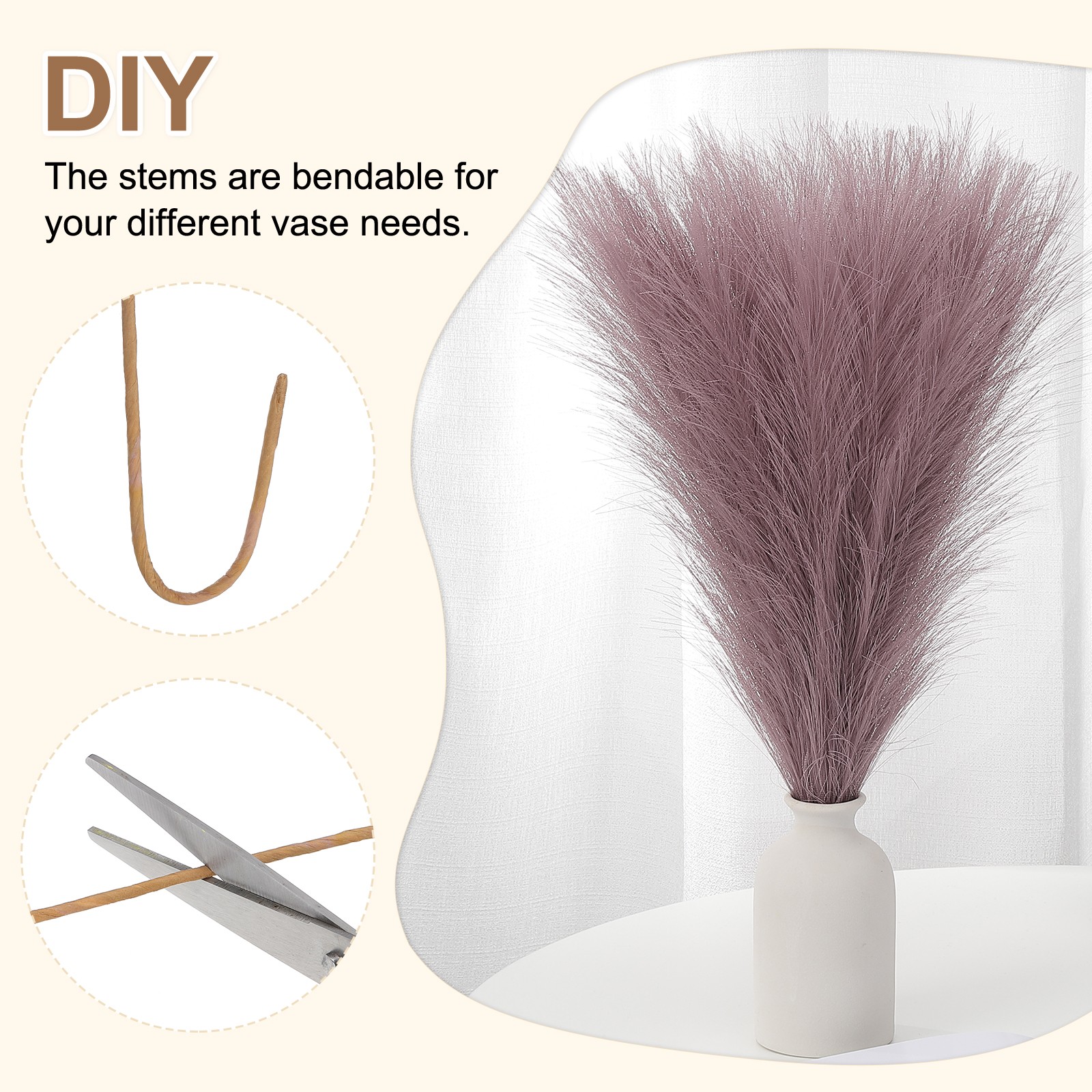 17.7in Pampas Grass Decor, 50pcs Artificial Pampas Grass Bulk, Purple