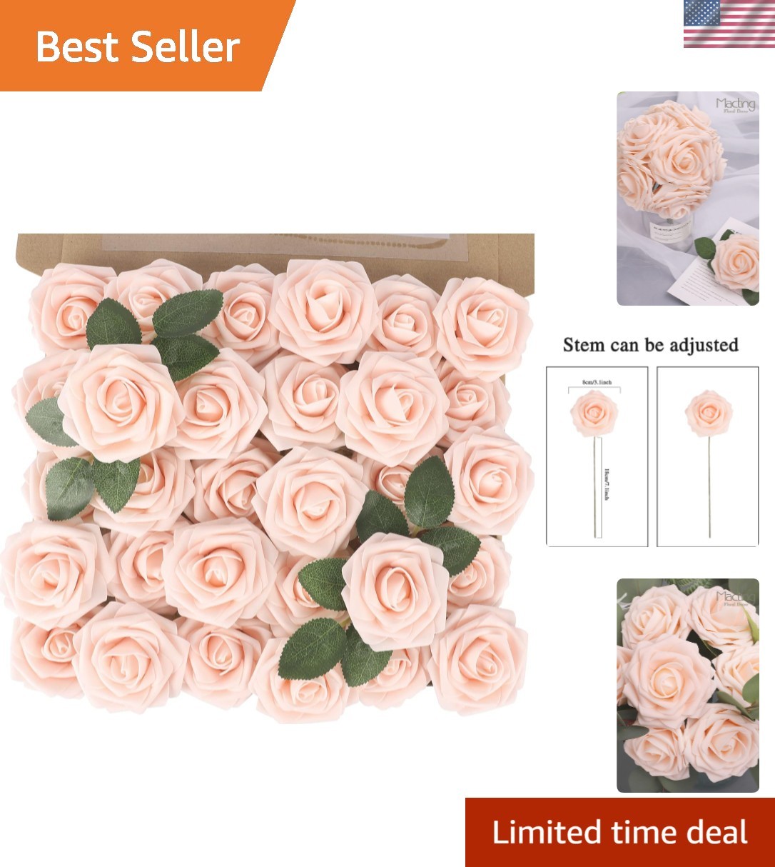 Realistic 30PCS Artificial Roses with Flexible Stems – DIY Floral Arrangements