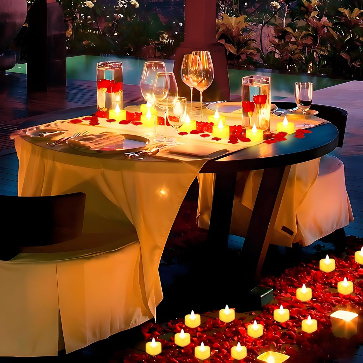 2000 Pcs Artificial Rose Petals with 24 Pcs Romantic Flameless Candles, LED Hear