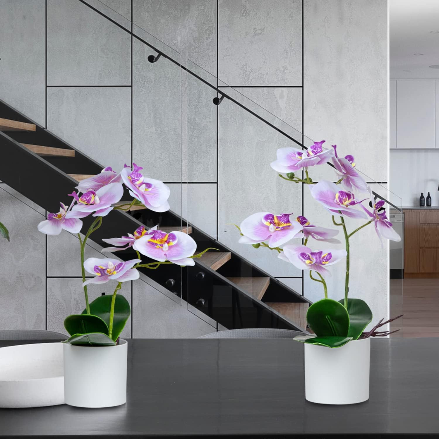XONOR Artificial Orchid Flowers, 2 Pieces Potted Orchid Flowers with Plastic Vas