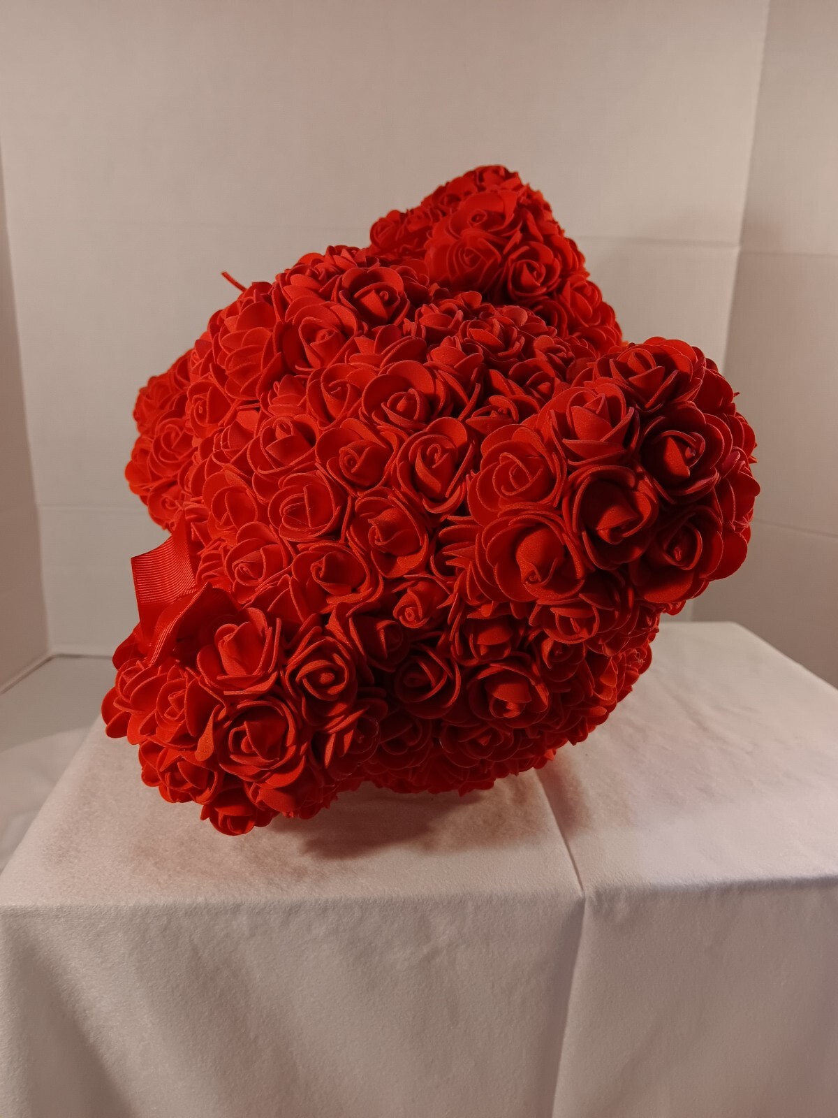 Red Rose Teddy Bear with White Heart – 13″ Artificial Foam Flower Gift – Romanti