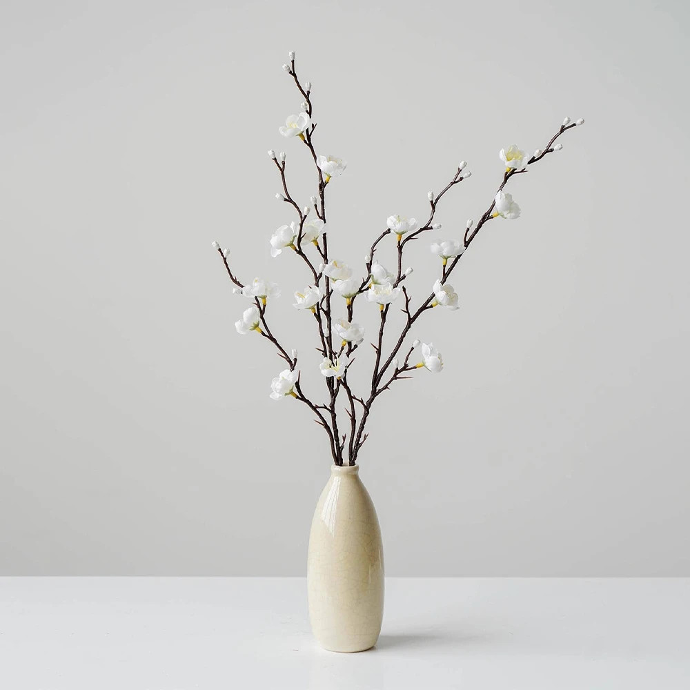 Artificial Plum Blossom 21.7” Fake Wintersweet Long Stem Plastic Flowers