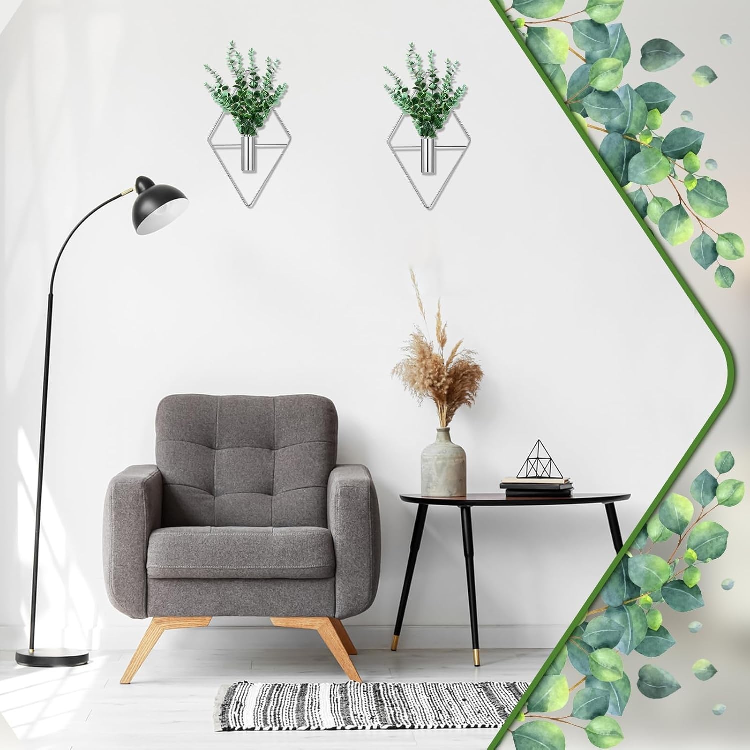 2 Pieces Wall Decor Hanging Planters with Artificial Plants Metal Hanging Vas…