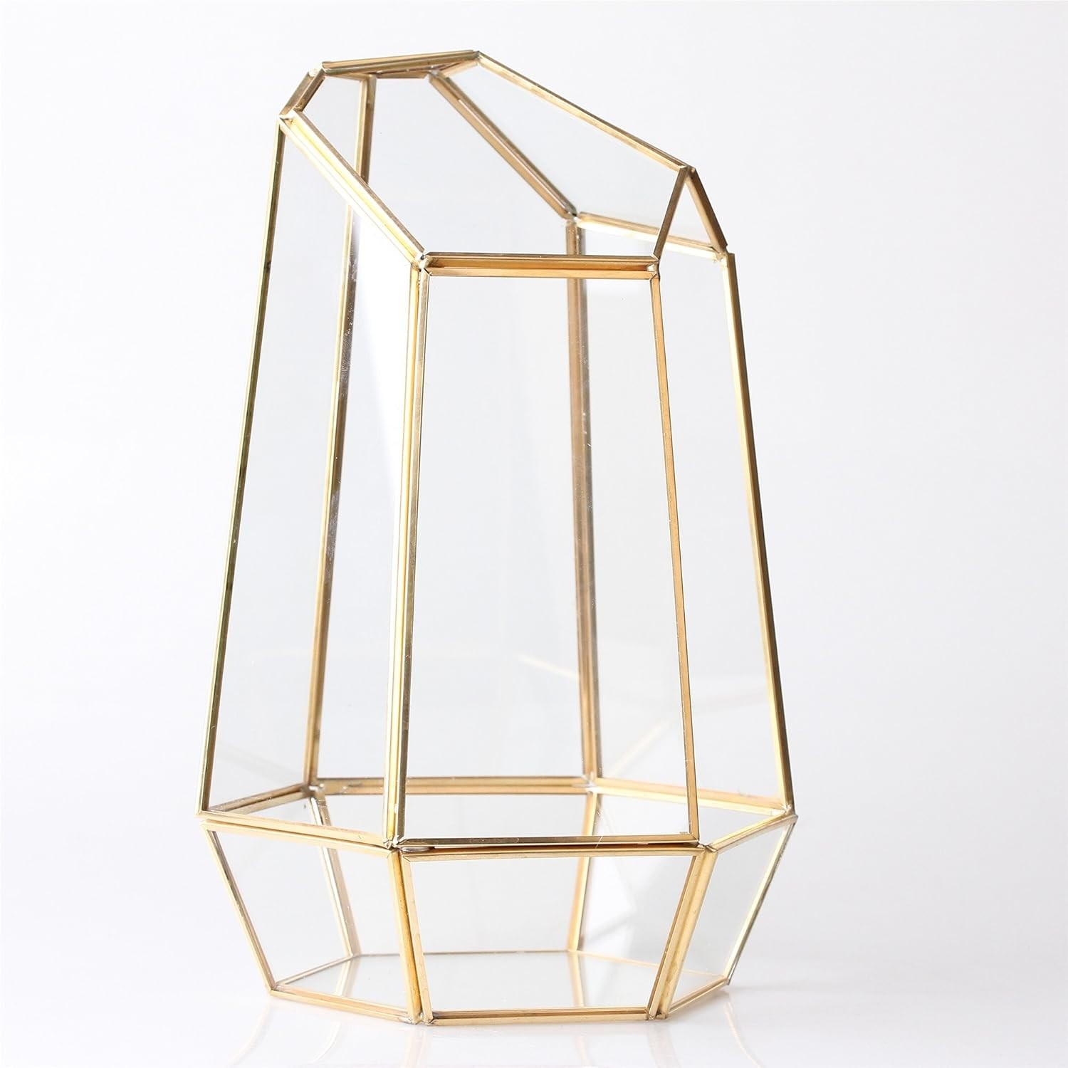 Artisan Gold Geometric Glass Terrarium – Irregular Succulent Planter 6.5×5.7 in
