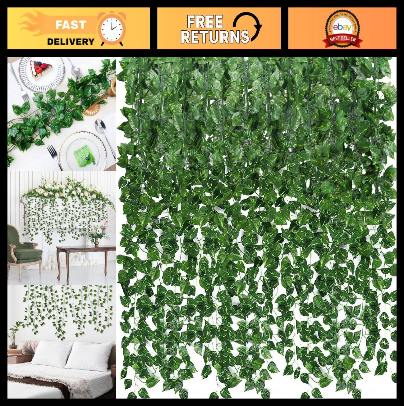 36 Pack 252ft Artificial Ivy Greenery Garland – Fake Vines for Wall Decor, Jungl