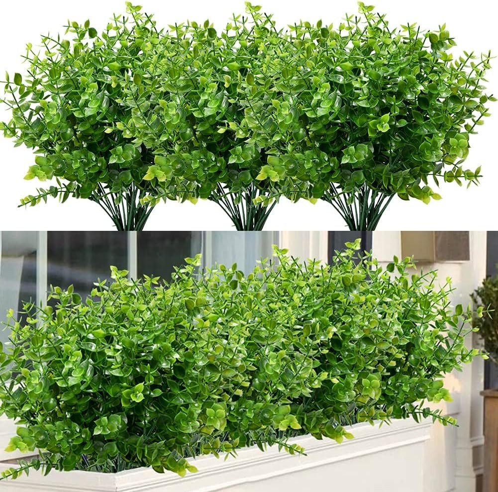 8 Realistic Outdoor Faux Boxwood Stems – Perfect for Indoor & Garden Elegance