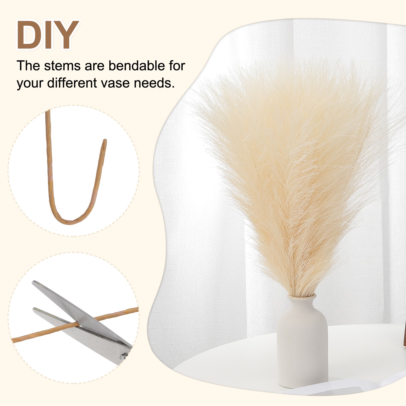 21.7in Pampas Grass Decor, 50pcs Artificial Pampas Grass Bulk, Beige