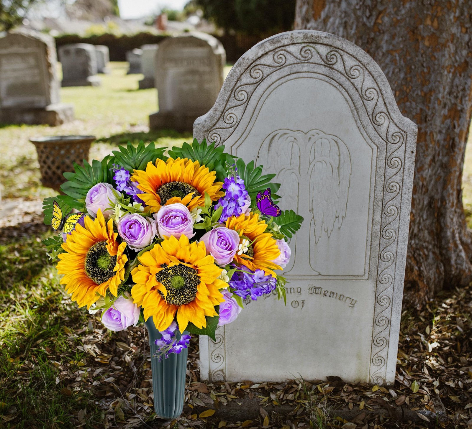 MUVIC Artificial Cemetery Flowers – Memorial Flowers – Outdoor Grave Flower D…