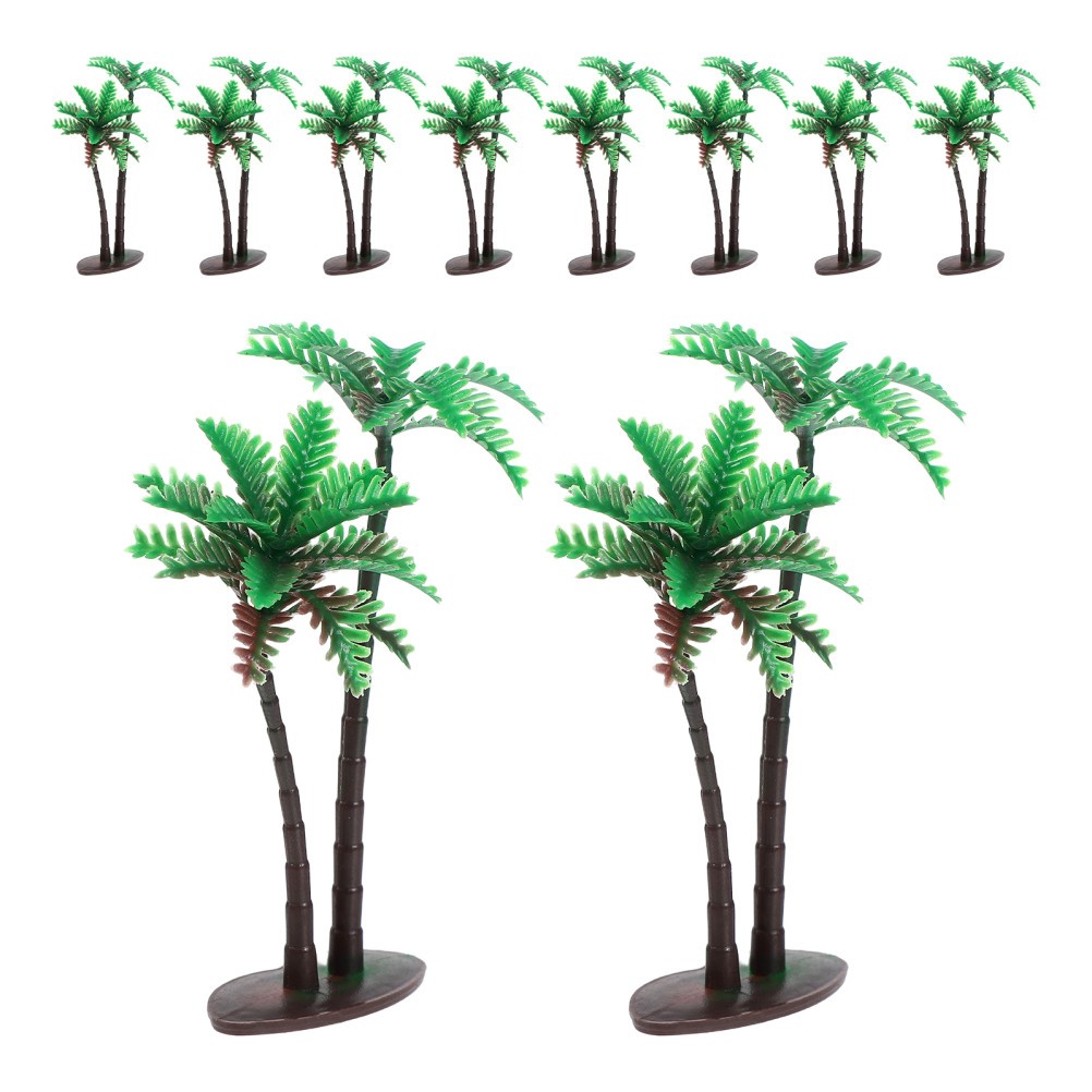 15Pcs Reusable Plastic Mini Palm Trees for Crafts Green Artificial Coconut Decor