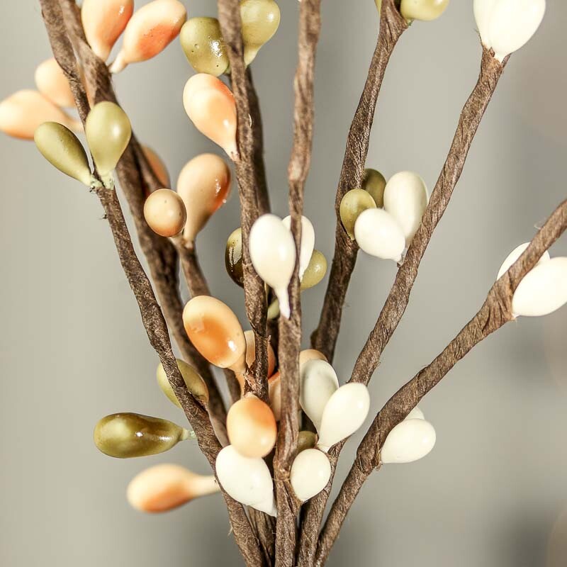 Group of 12 Hand Wrapped Petite White, Peach and Olive Green Pip Berry Spra