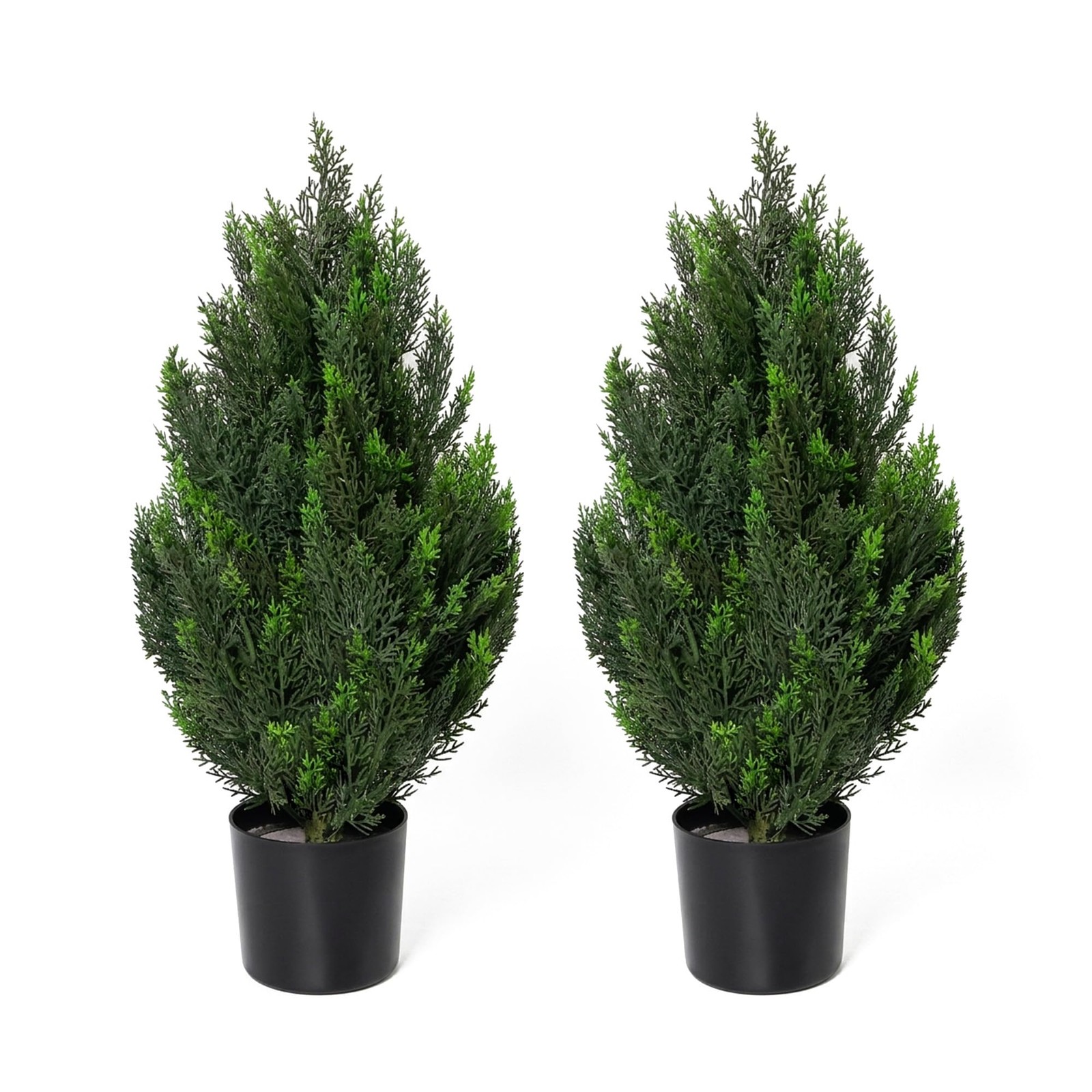 Set of 2 Artificial Topiary Cedar Trees 2FT, Small Faux Potted Plants with We…