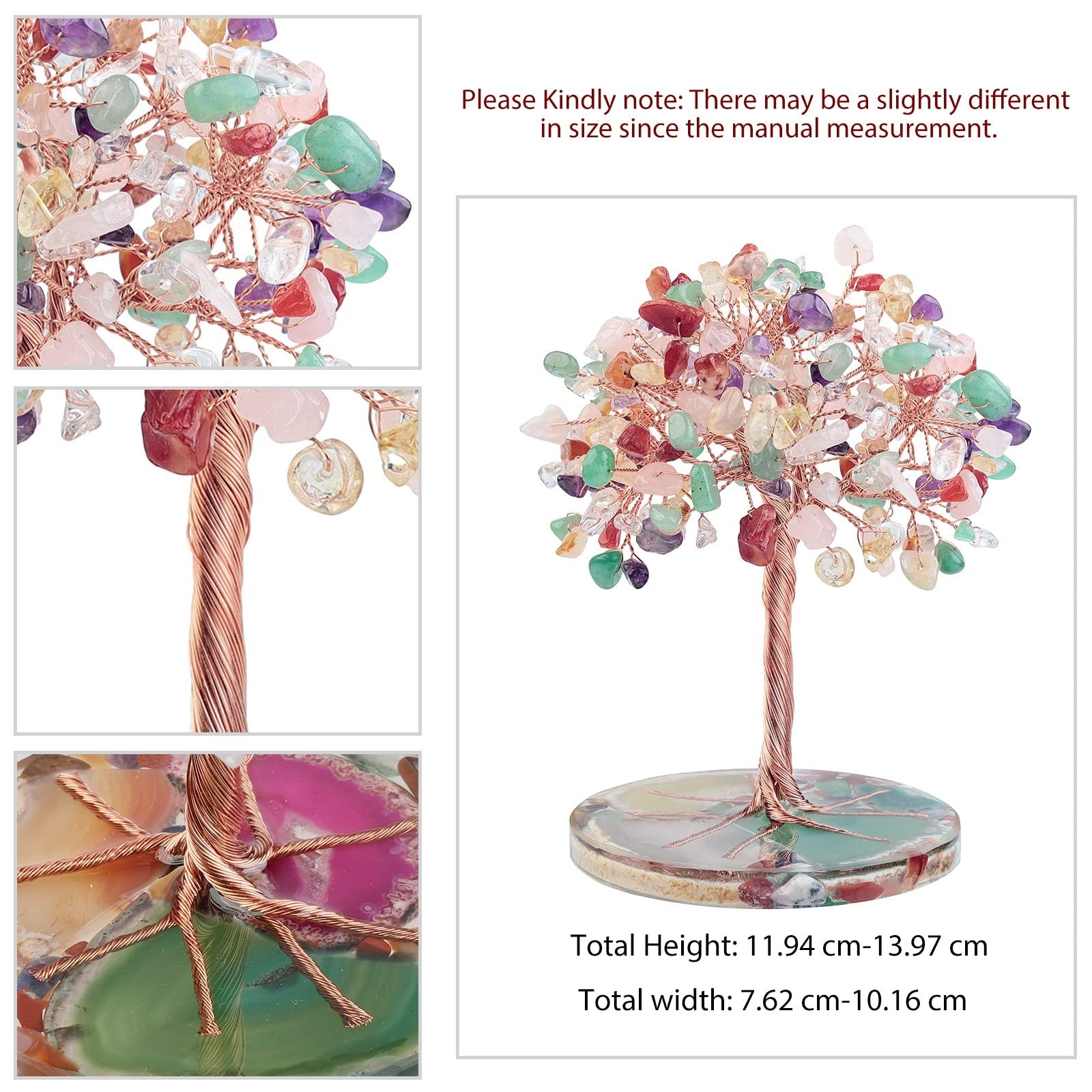 7 Chakra Crystal Stone Money Tree Wrapped on Round Orgone Agate Slices Base, …