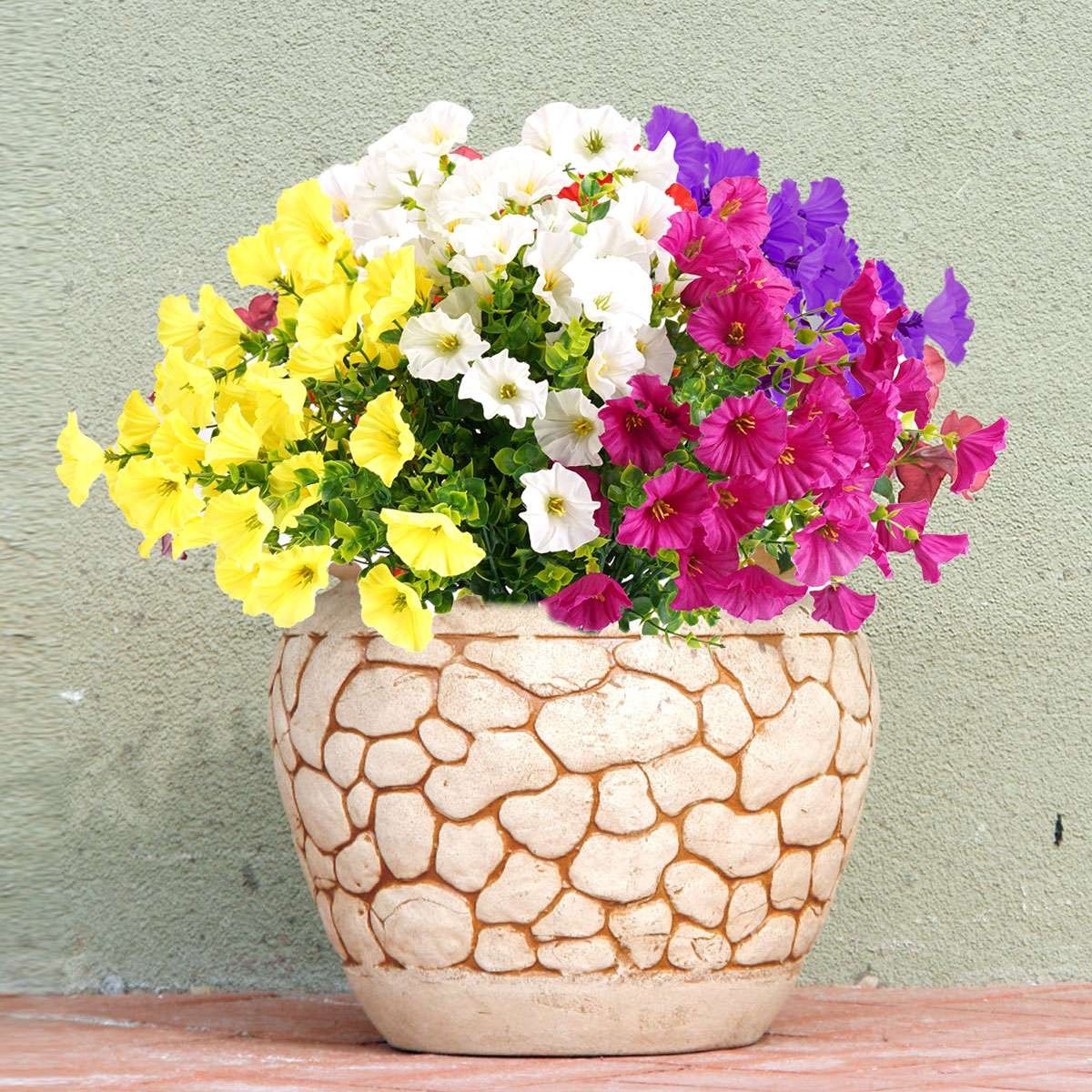 Artificial Fake Flowers Plant for Home Outdoors, 2Pcs Faux Morning Glory Bouquet