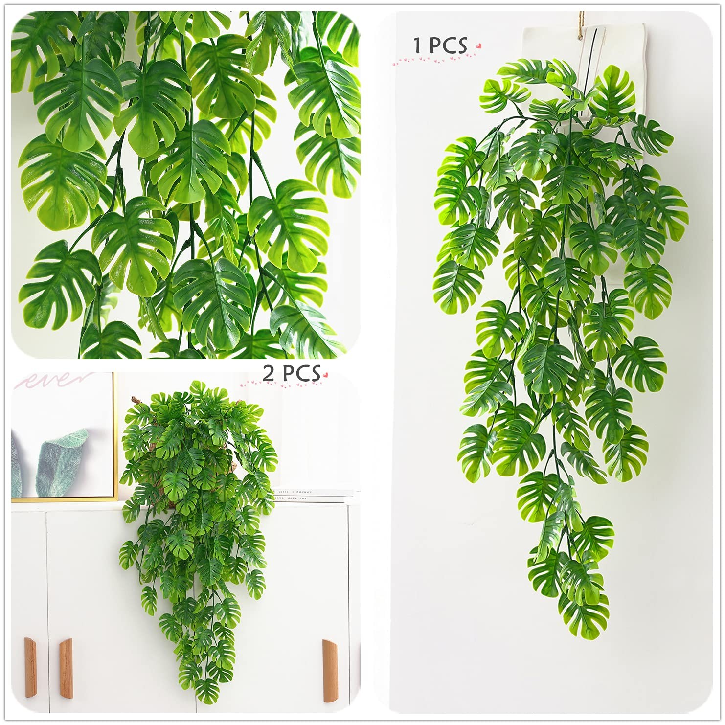 Artificial Monstera Vines 2 Pack, Fake Ivy Tropical Leaf Jungle Leaves Plant …
