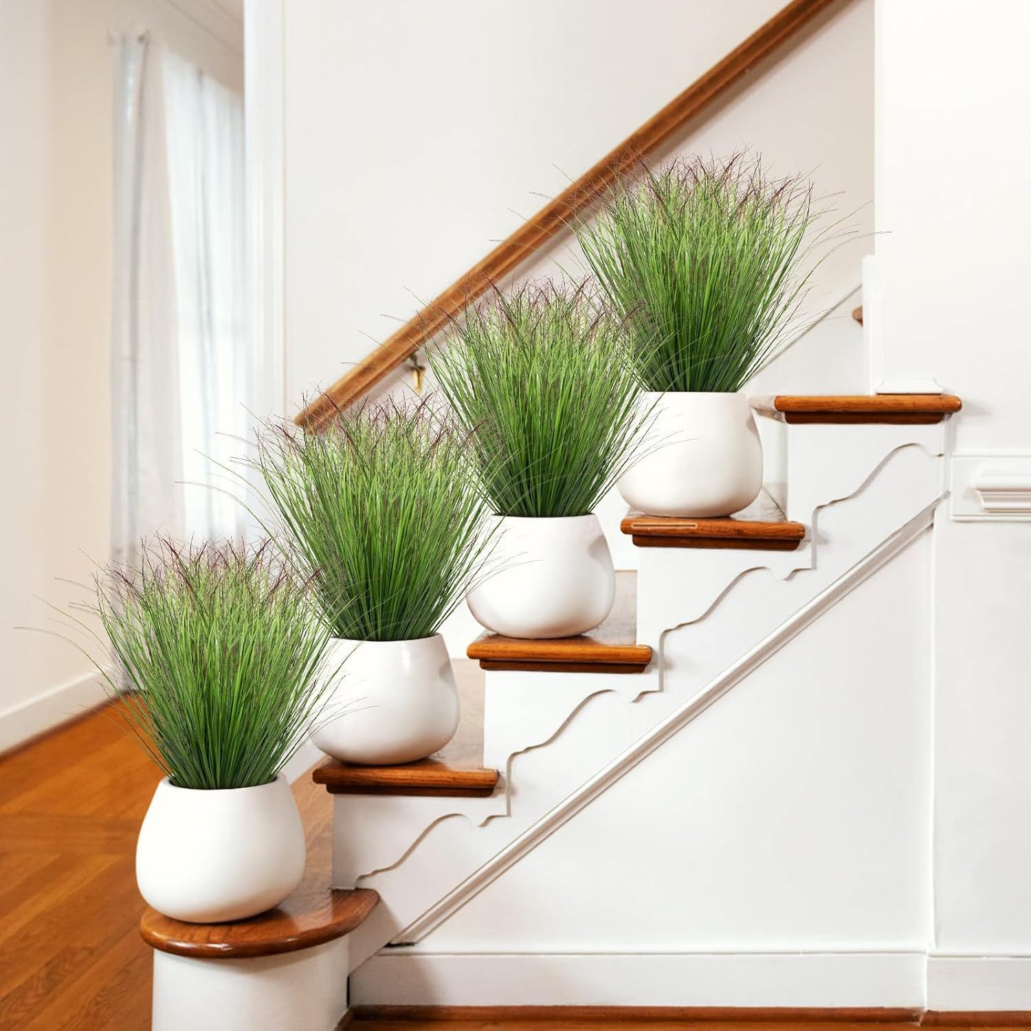100Pcs Faux Grass Plants for Indoor/Outdoor Decor – Green & Red Tail