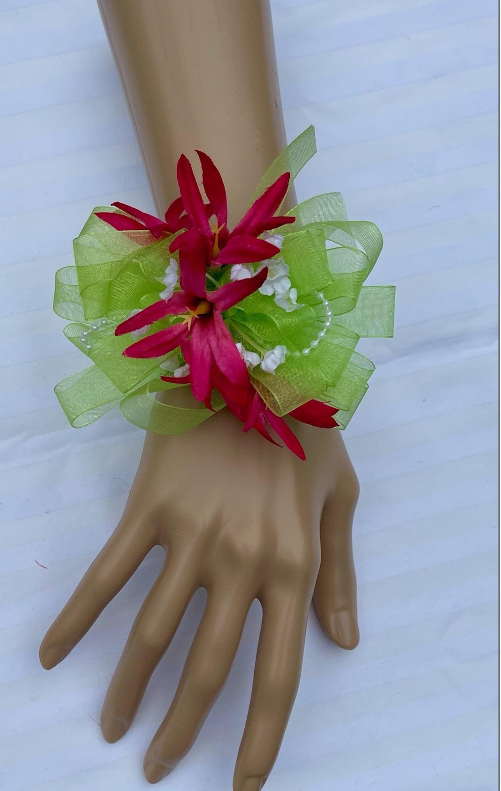 Hot Pink Watermelon Lime White Babies Breath Wrist Wedding Corsages Flowers