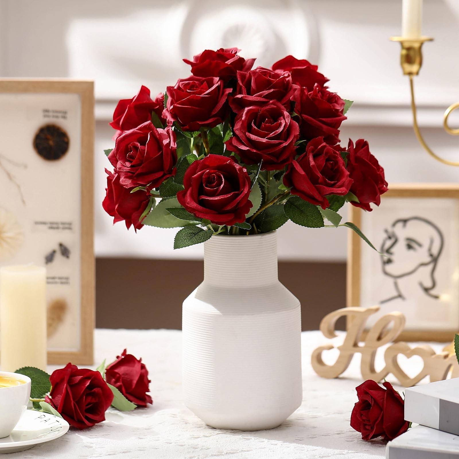 60 PCS Artificial Roses Bulk Silk Flowers with Long Stems, Realistic Faux Ros…