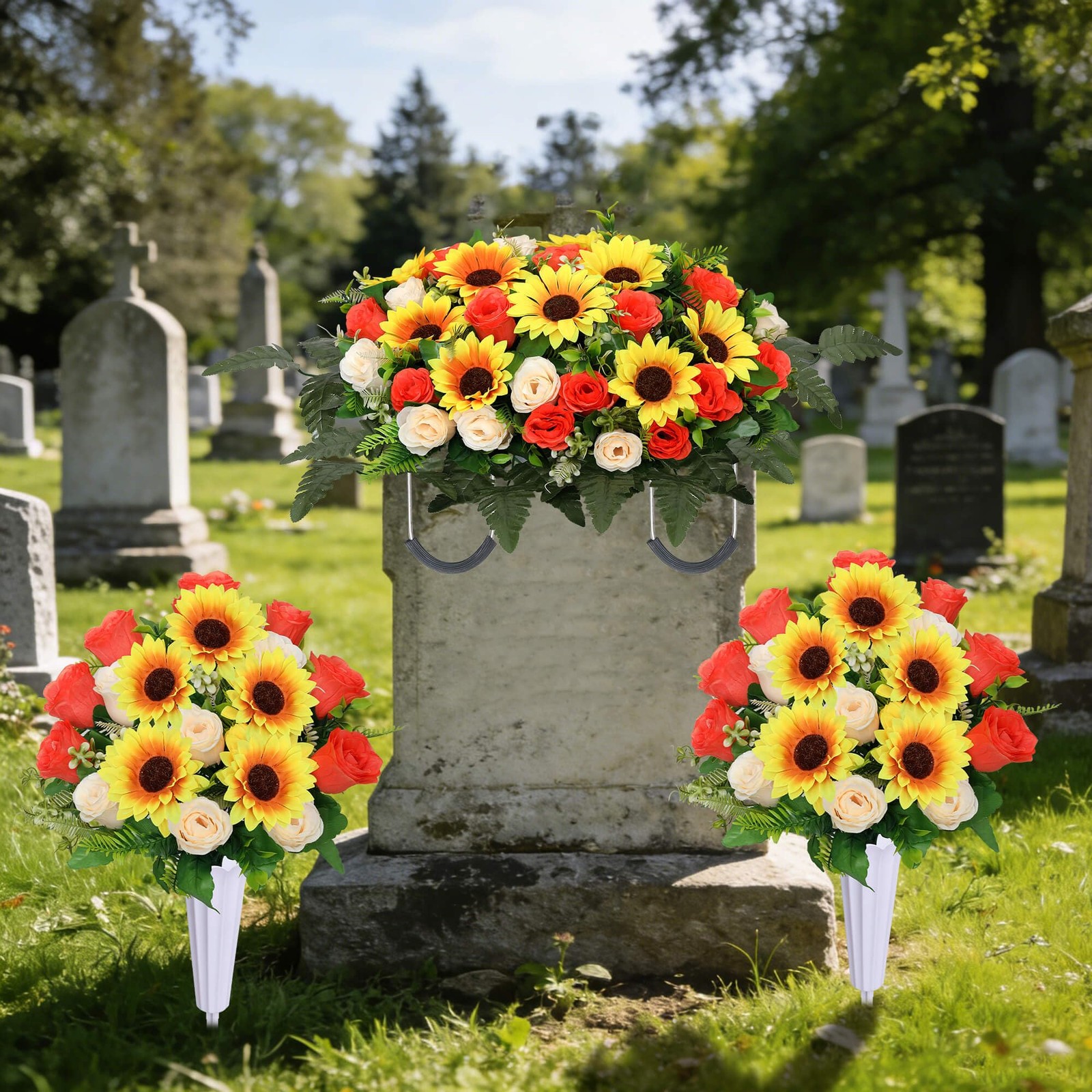 Artificial Cemetery Flower Saddles for Graves, Cemetery Memorial Flowers with…