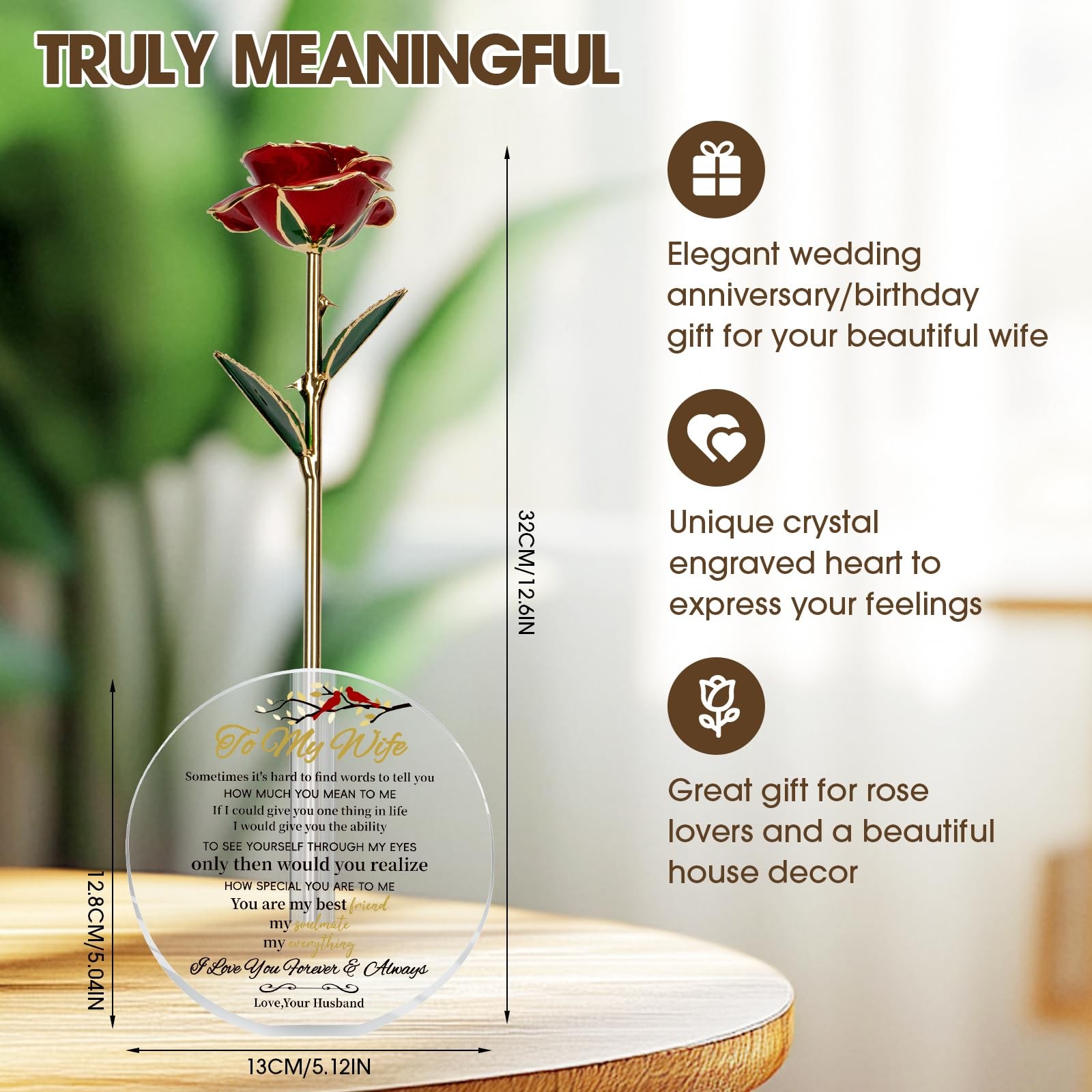 To My Beautiful Wife Women Engraved Wooden Gift Set Includes Crystal Base 24K…