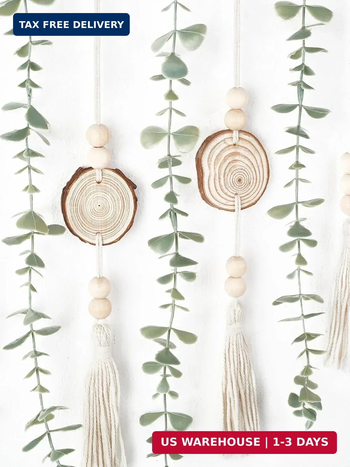 Dahey Hanging Artificial Plant Eucalyptus Wall Decor 31” Wooden Bead Garland wi