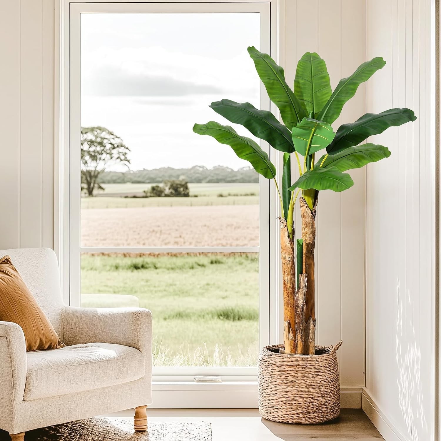 5ft Artificial Banana Tree Faux Tropical Green Plant for Indoor Outdoor Home