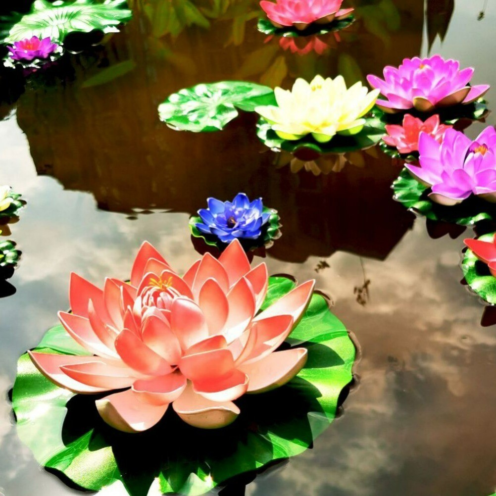 5PCS Artificial Lotus Water Lily Flowers Leaf Floating Pool Pond Plants Decor