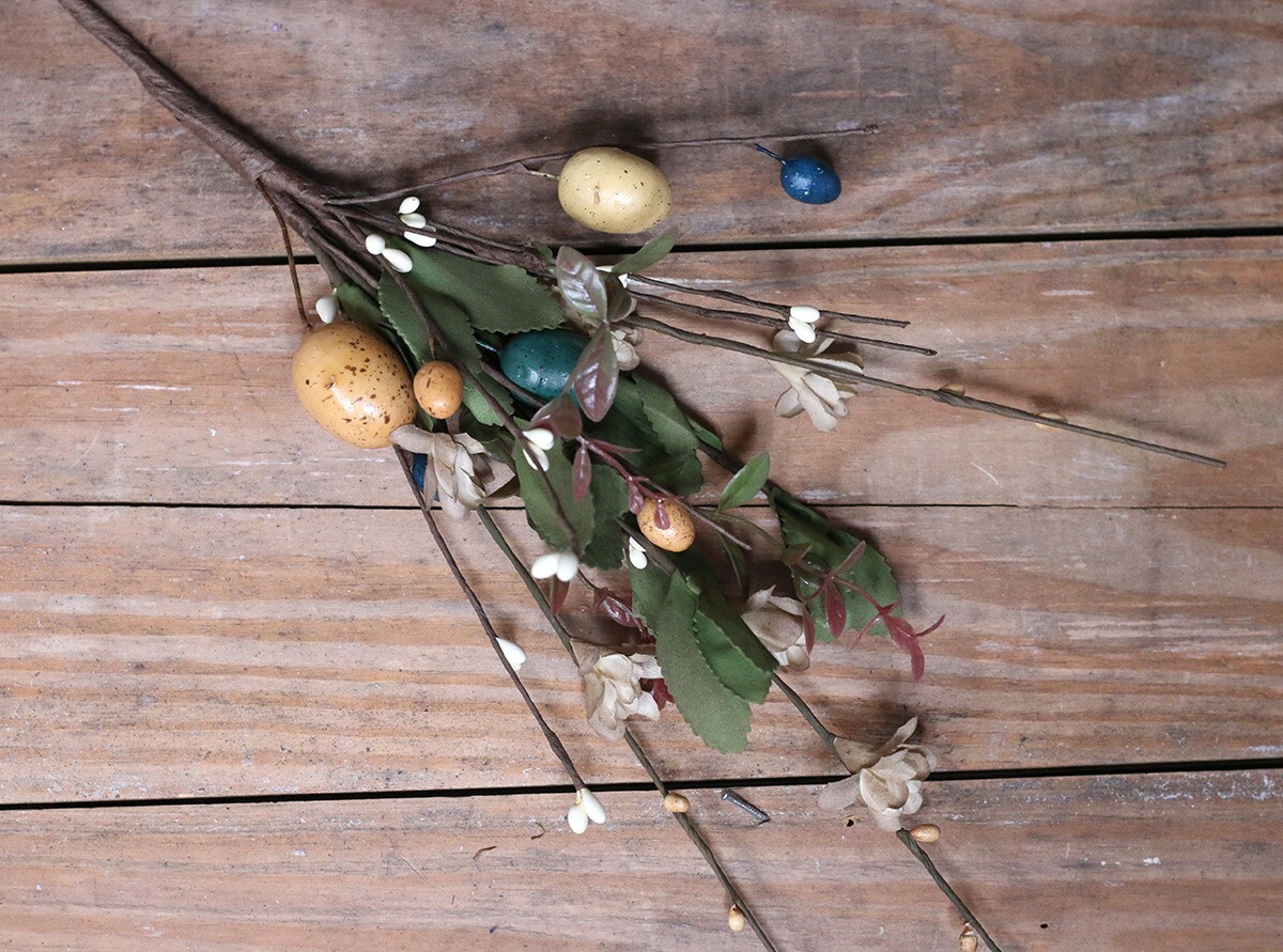 Spring Floral Pick Eggs Pip Berries Beige Ivory Teal Easter Decor 18 inch