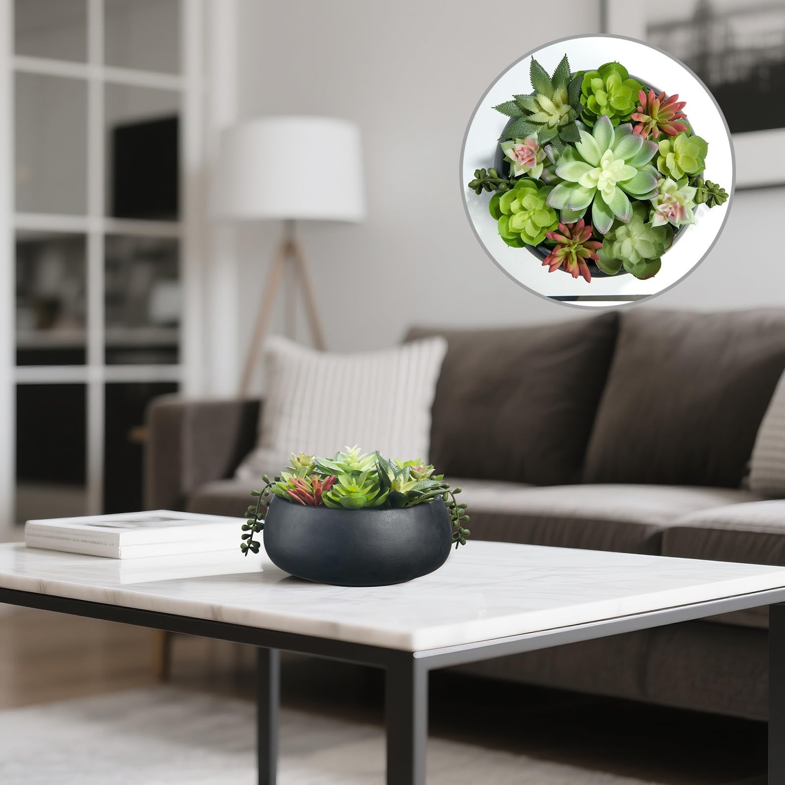 Best 8inch Artificial Succulent Plants in Pots,Large Fake Succulents with Black