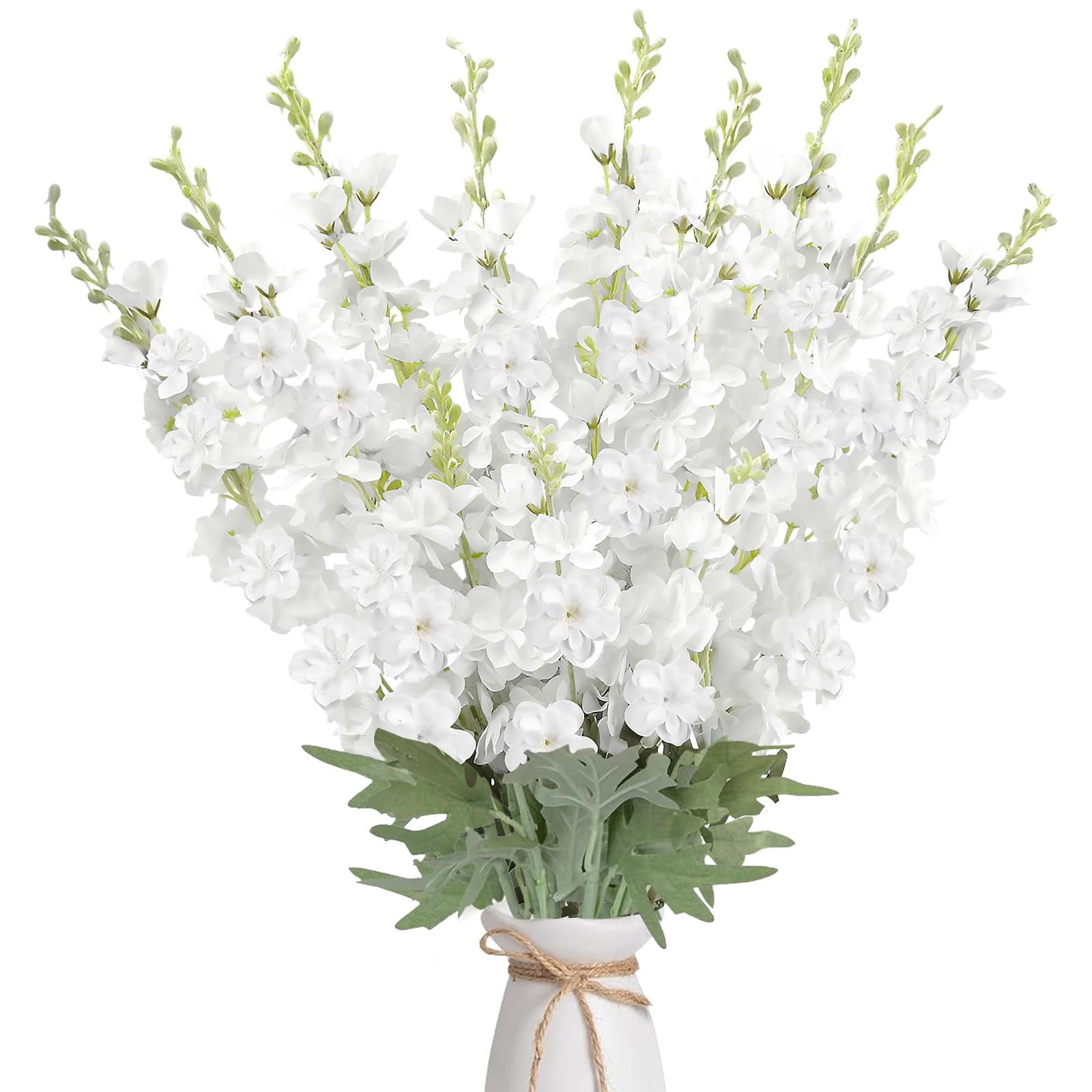 16Pcs White Delphinium Artificial Flowers 33.5” Long Stem Silk Larkspur Flow…