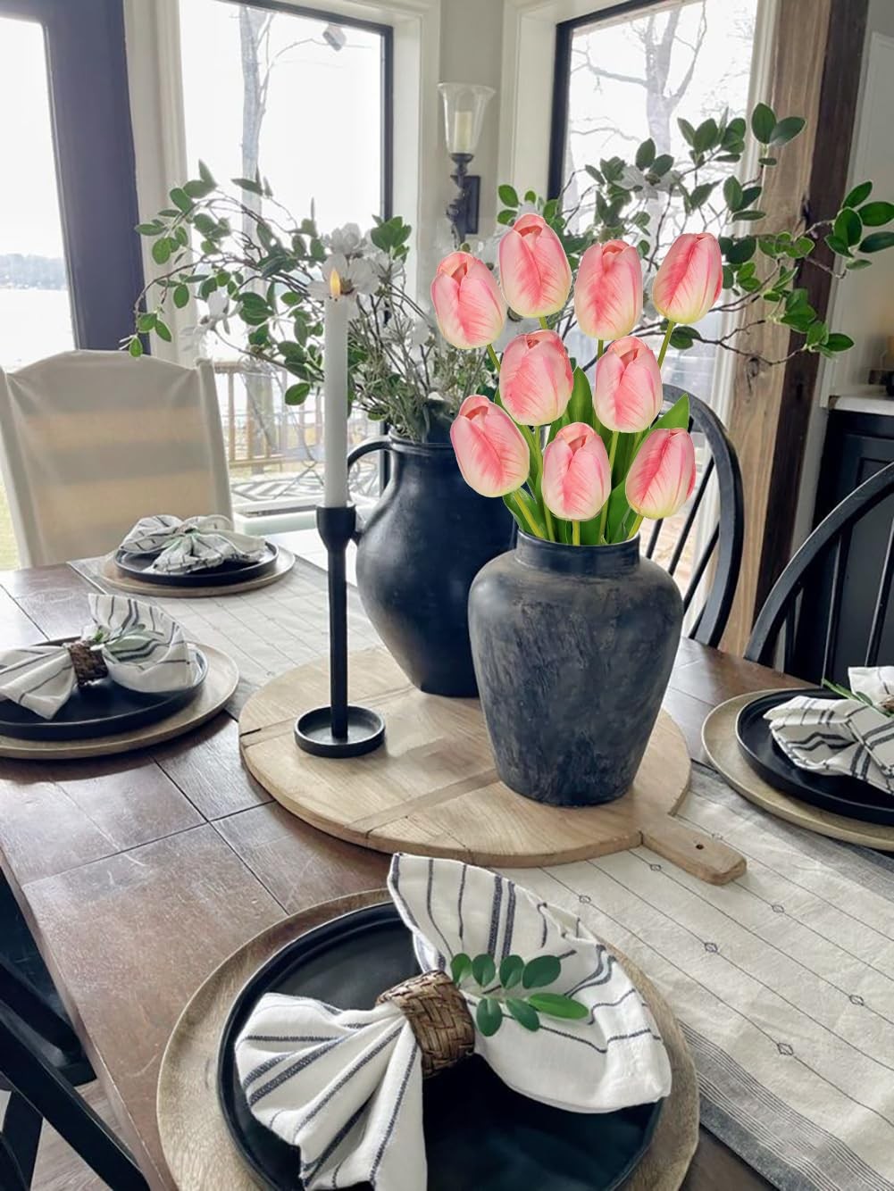 6PCS 23″ Tulip Flowers Artificial Pink Tulips Long Stem Faux Flower, Silk Flo…