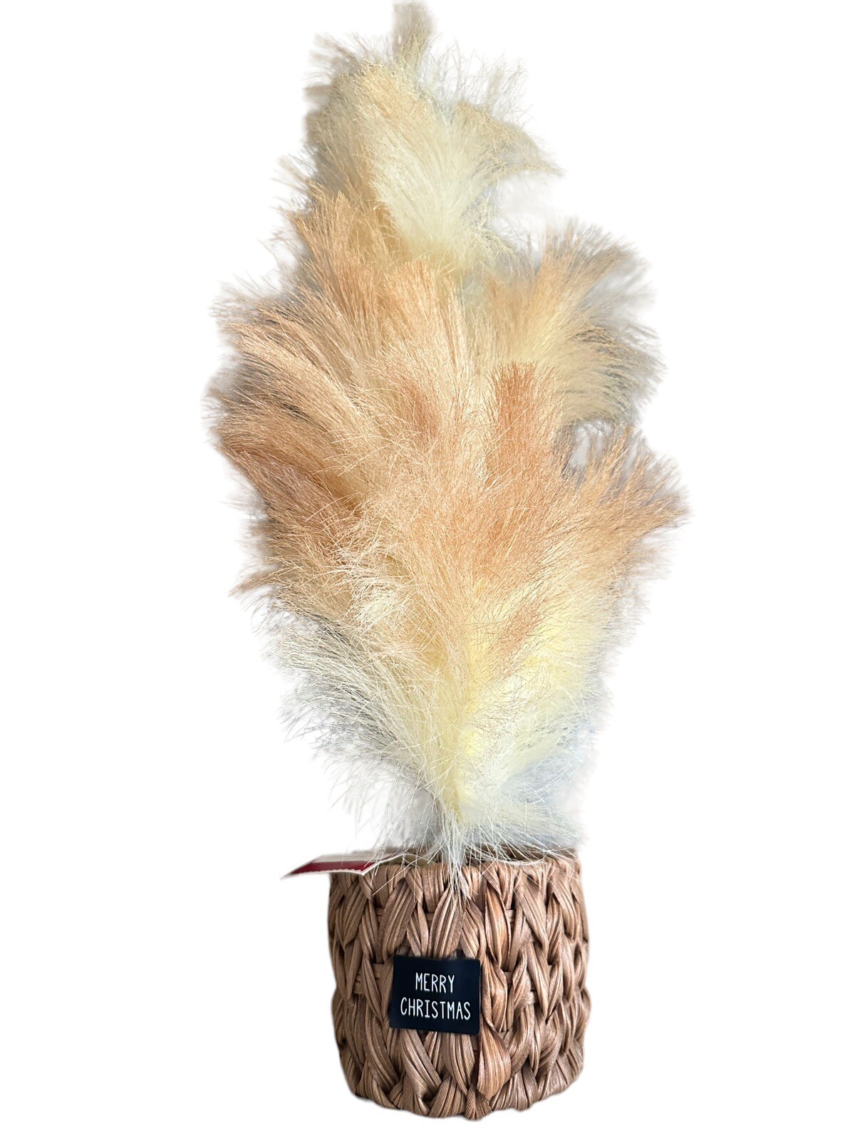 Pampas Grass Christmas Tree Faux Woven Basket 24” Boho Holiday Time NEW w Tags