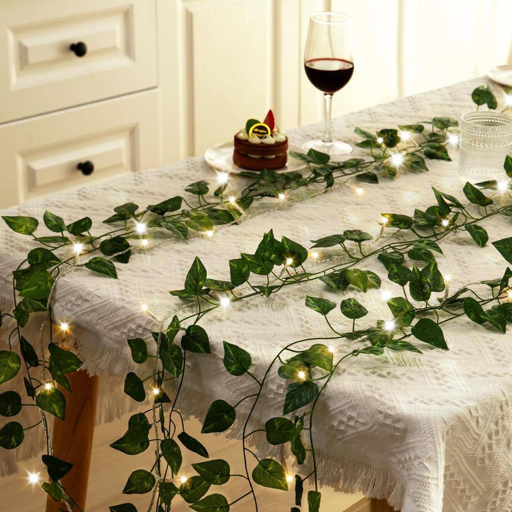 86 .4 In. H Green Fake Ivy Vines, Artificial Ivy Garland with 200 LED String Lig